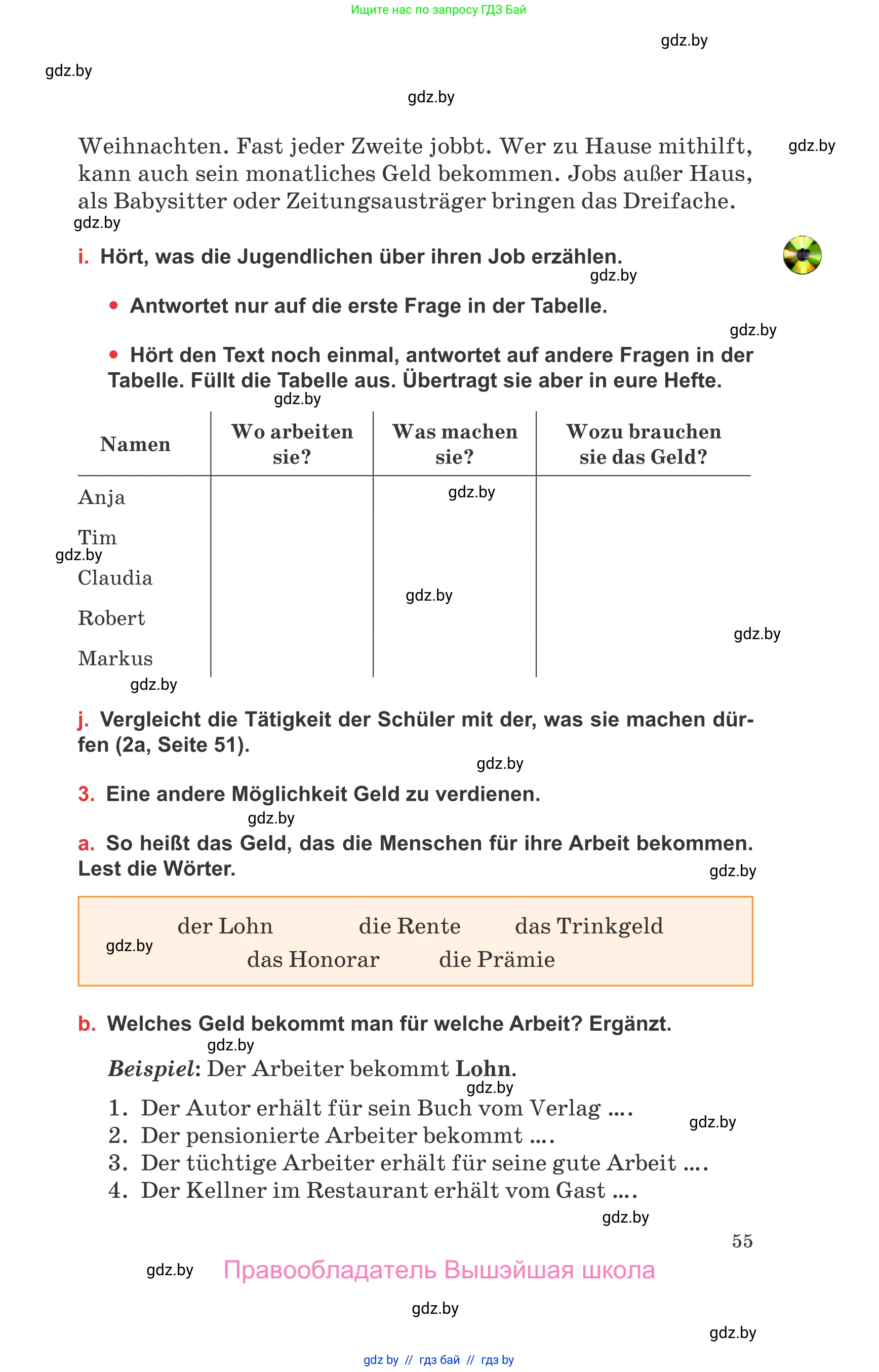 Немецкий язык (Deutsch), 8 класс Учебник (Schülerbuch), авторы: Будько Антонина Филипповна (Budjko Antonina), Урбанович Инна Ювинальевна (Urbanowitsch Ina), издательство Вышэйшая школа, Минск, 2018, страница 55