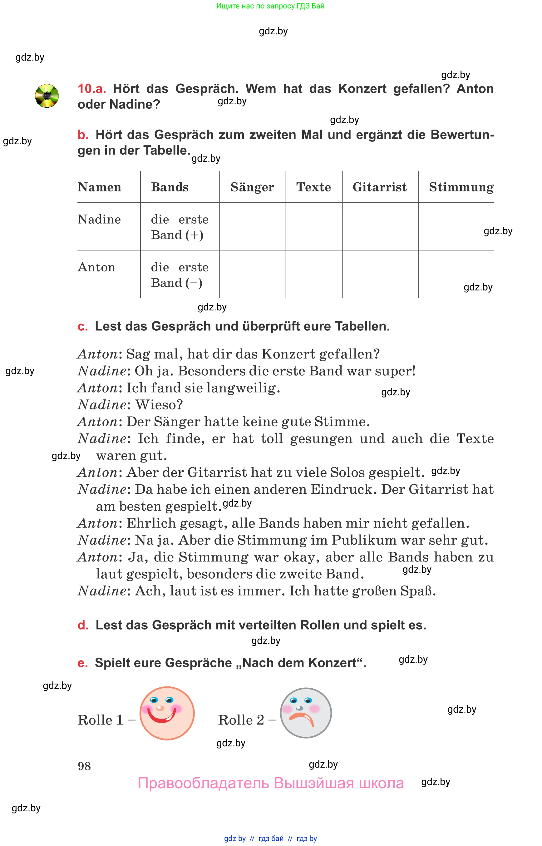 Немецкий язык (Deutsch), 8 класс Учебник (Schülerbuch), авторы: Будько Антонина Филипповна (Budjko Antonina), Урбанович Инна Ювинальевна (Urbanowitsch Ina), издательство Вышэйшая школа, Минск, 2018, страница 98