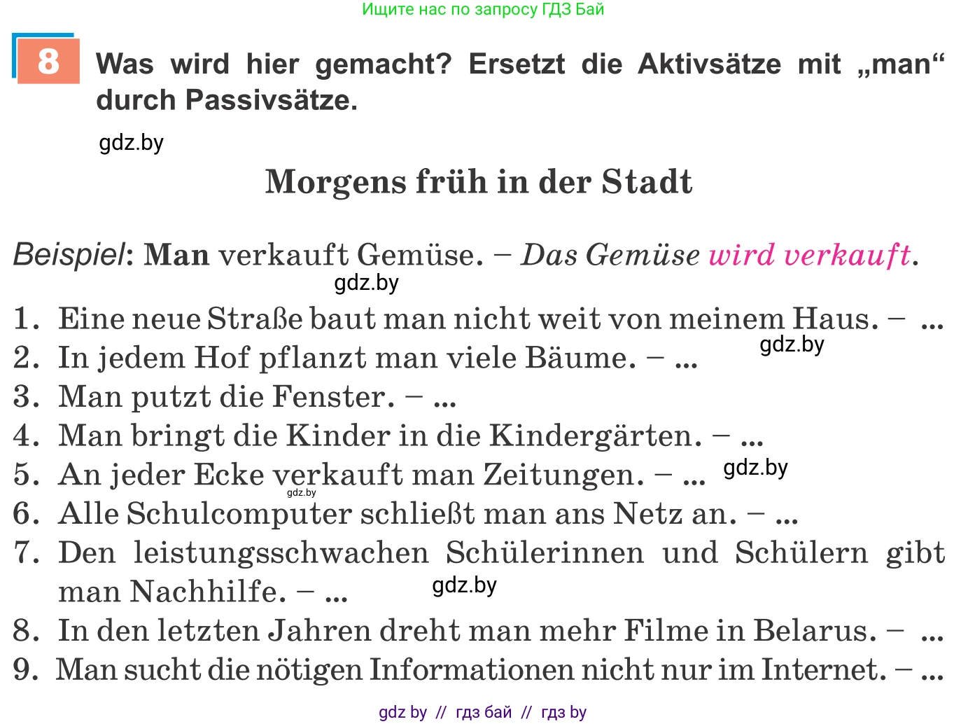 Немецкий язык (Deutsch), 9 класс Учебник (Schülerbuch), авторы: Будько Антонина Филипповна (Budjko Antonina), Урбанович Инна Ювинальевна (Urbanowitsch Ina), издательство Вышэйшая школа, Минск, 2018, серого цвета, страница 210, номер 8, Условие