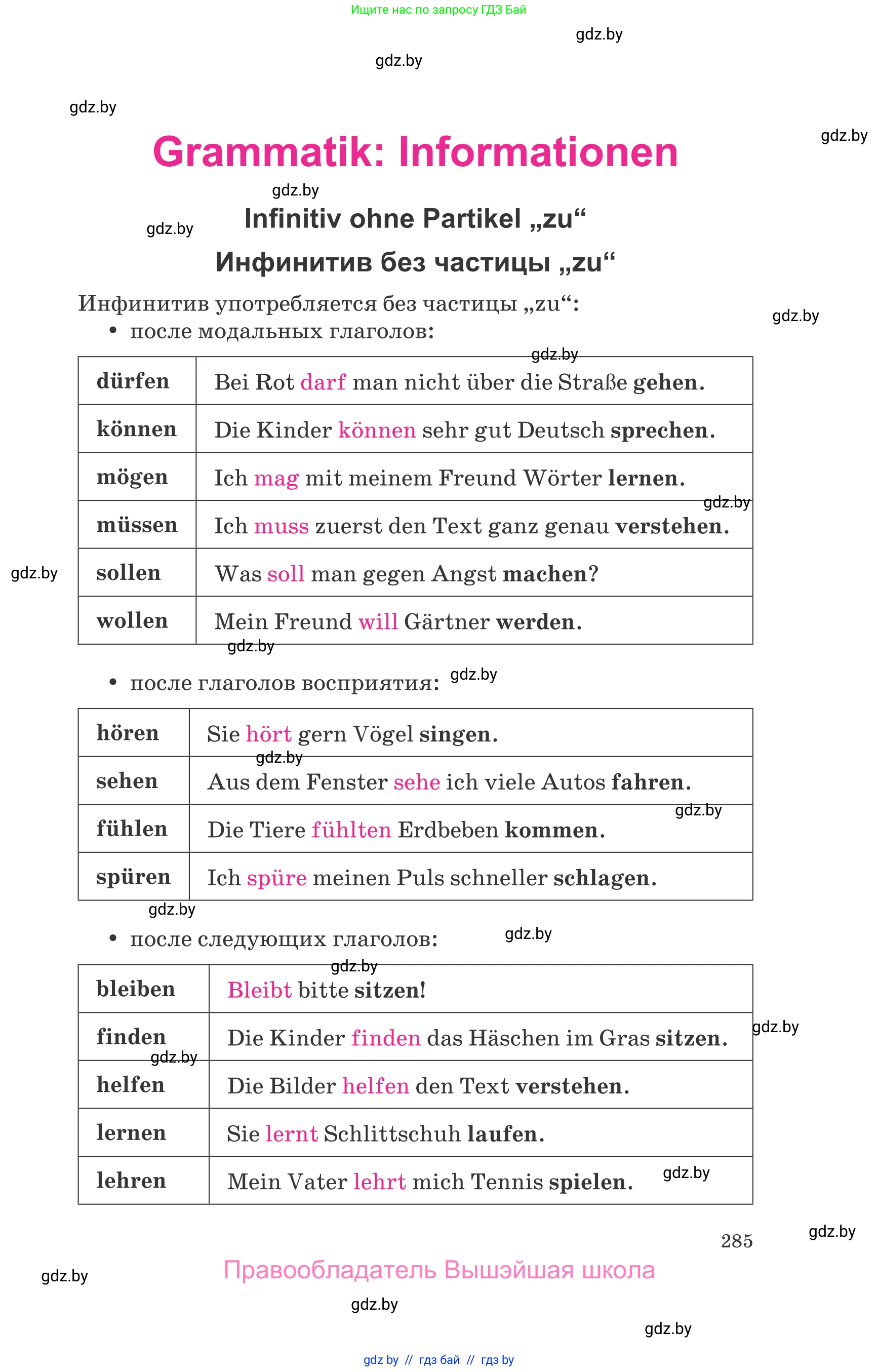 Немецкий язык (Deutsch), 9 класс Учебник (Schülerbuch), авторы: Будько Антонина Филипповна (Budjko Antonina), Урбанович Инна Ювинальевна (Urbanowitsch Ina), издательство Вышэйшая школа, Минск, 2018, серого цвета, страница 285