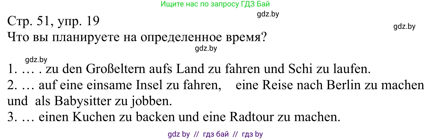 Немецкий язык (Deutsch), 9 класс Учебник (Schülerbuch), авторы: Будько Антонина Филипповна (Budjko Antonina), Урбанович Инна Ювинальевна (Urbanowitsch Ina), издательство Вышэйшая школа, Минск, 2018, серого цвета, страница 51, номер 19, Решение
