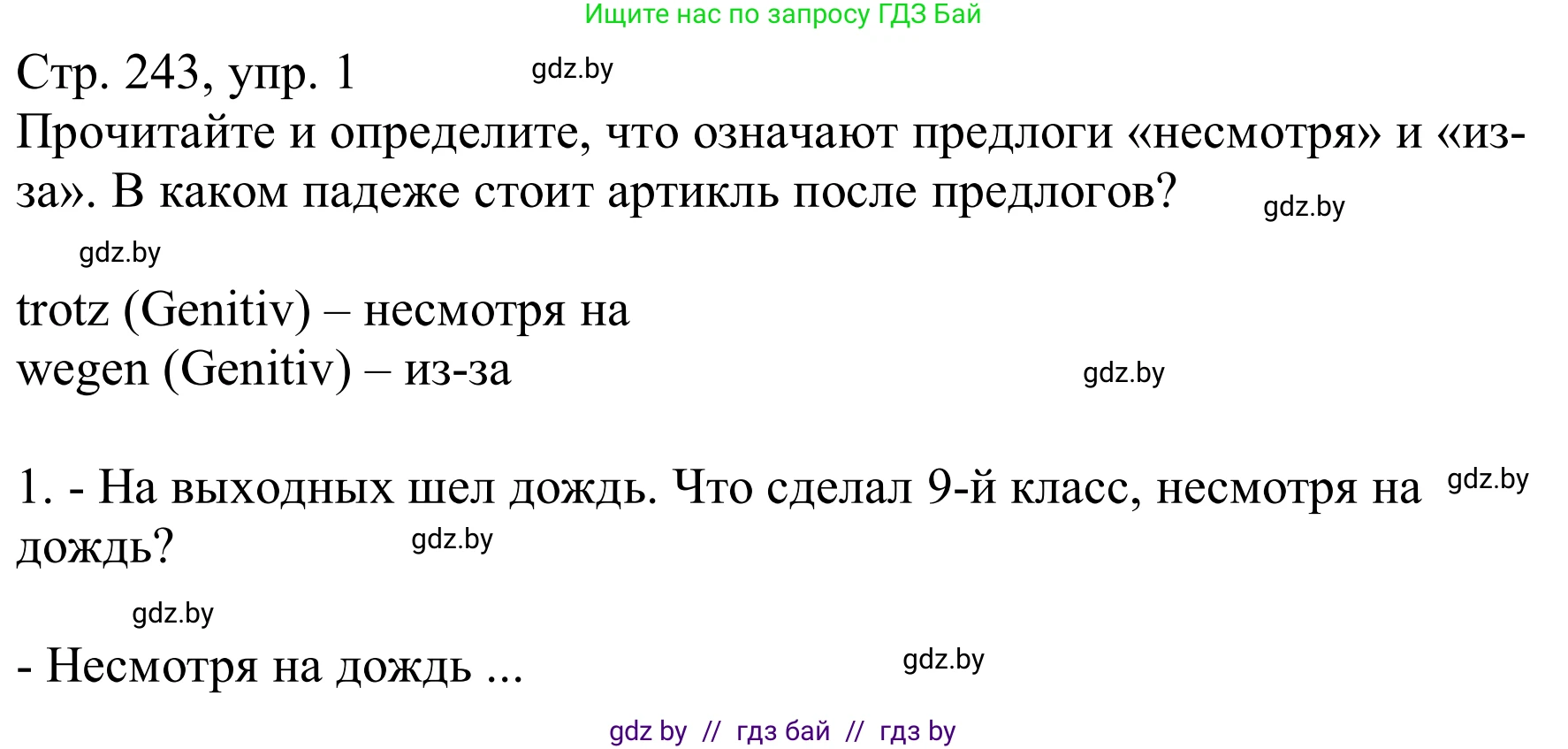 Немецкий язык (Deutsch), 9 класс Учебник (Schülerbuch), авторы: Будько Антонина Филипповна (Budjko Antonina), Урбанович Инна Ювинальевна (Urbanowitsch Ina), издательство Вышэйшая школа, Минск, 2018, серого цвета, страница 243, номер 1, Решение