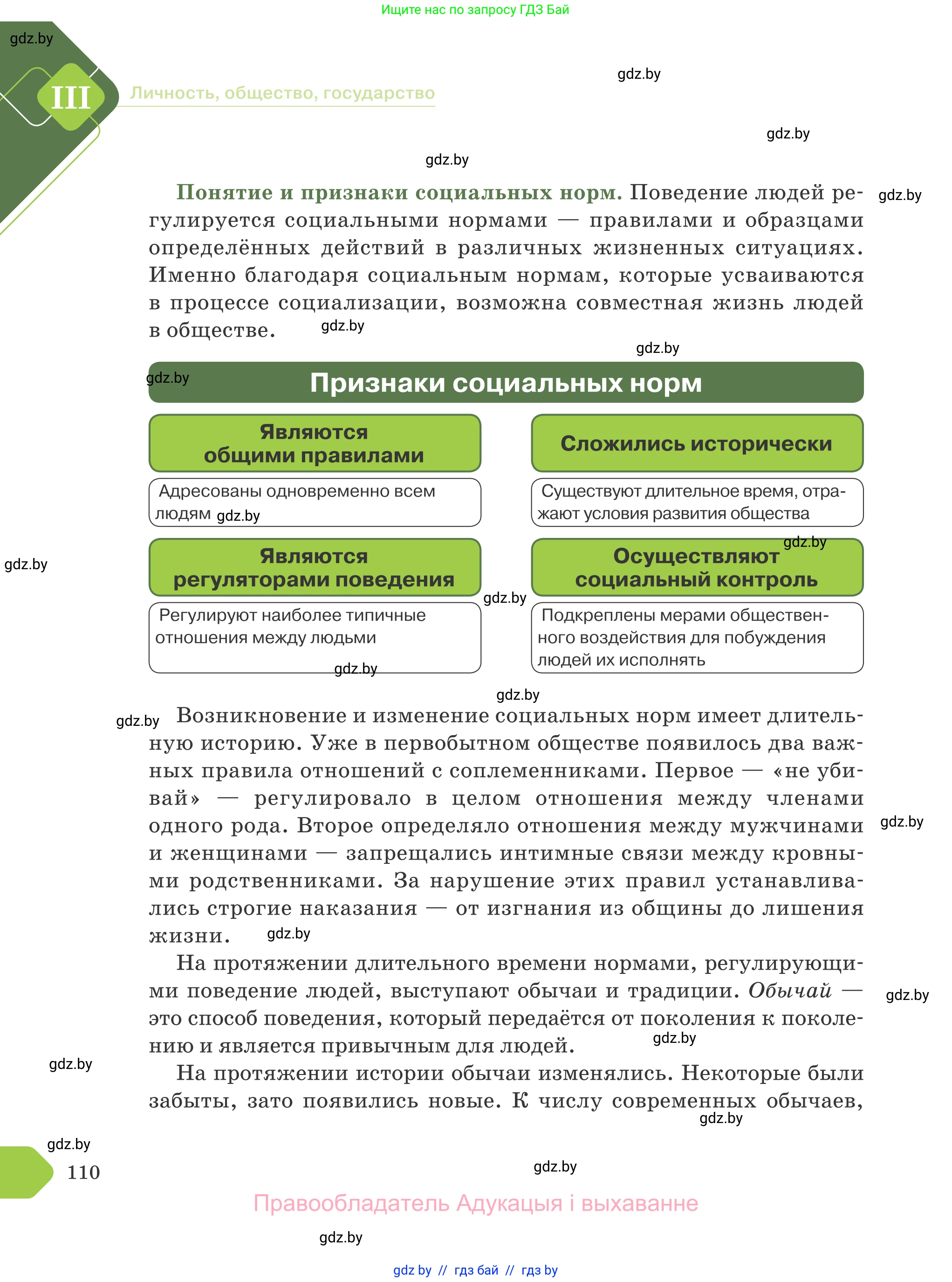 Обществоведение, 9 класс Учебник, авторы: Данилов Александр Николаевич, Полейко Елена Александровна, Кушнер Надежда Васильевна, Бернат Ирина Петровна, Белов А А, Кизима С А, Клецкова И М, Легчилин А А, Солодухо А С, Рубанов А В, издательство Адукацыя i выхаванне, Минск, 2019, жёлтого цвета, страница 110