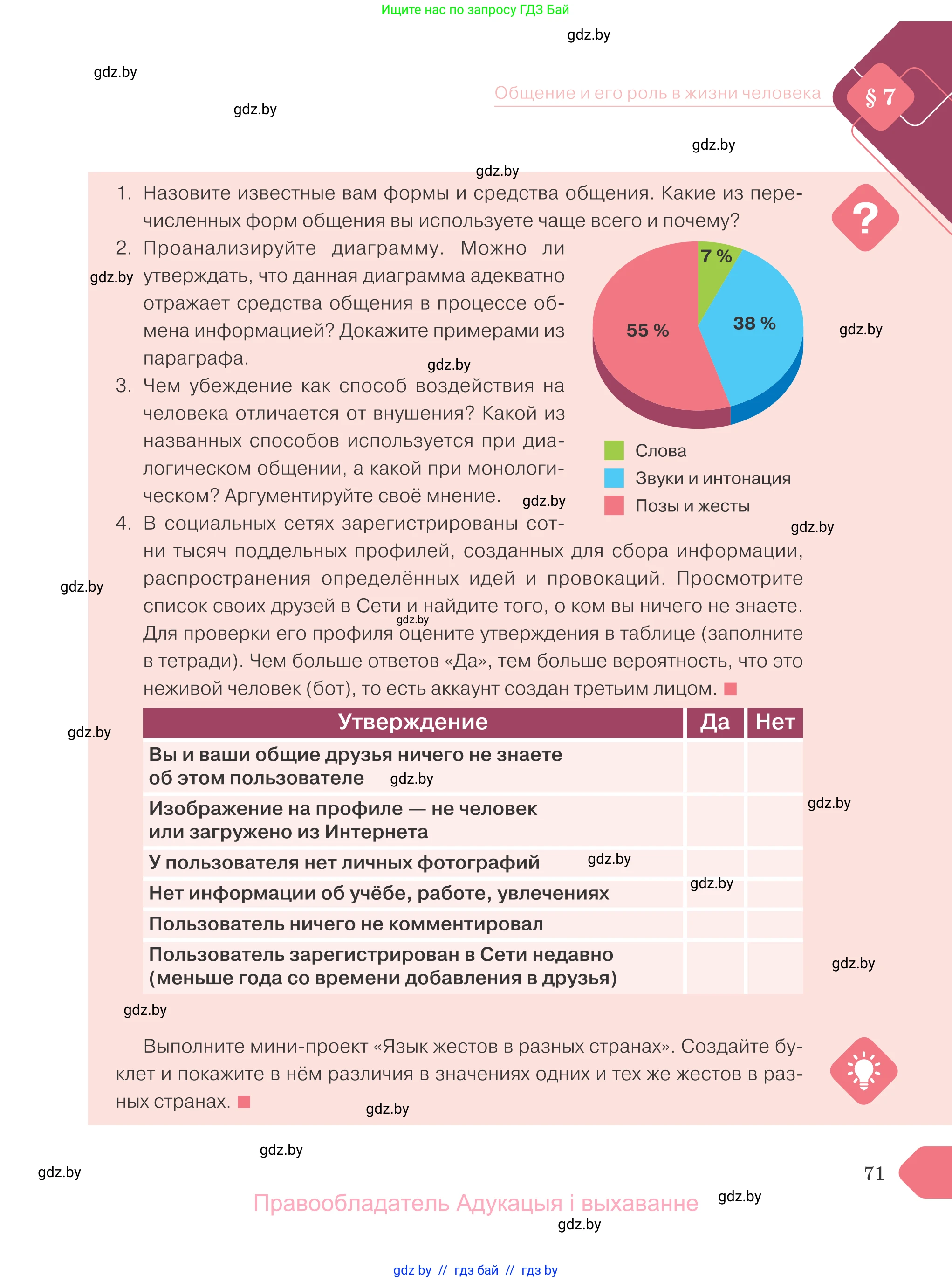 Обществоведение, 9 класс Учебник, авторы: Данилов Александр Николаевич, Полейко Елена Александровна, Кушнер Надежда Васильевна, Бернат Ирина Петровна, Белов А А, Кизима С А, Клецкова И М, Легчилин А А, Солодухо А С, Рубанов А В, издательство Адукацыя i выхаванне, Минск, 2019, жёлтого цвета, страница 71