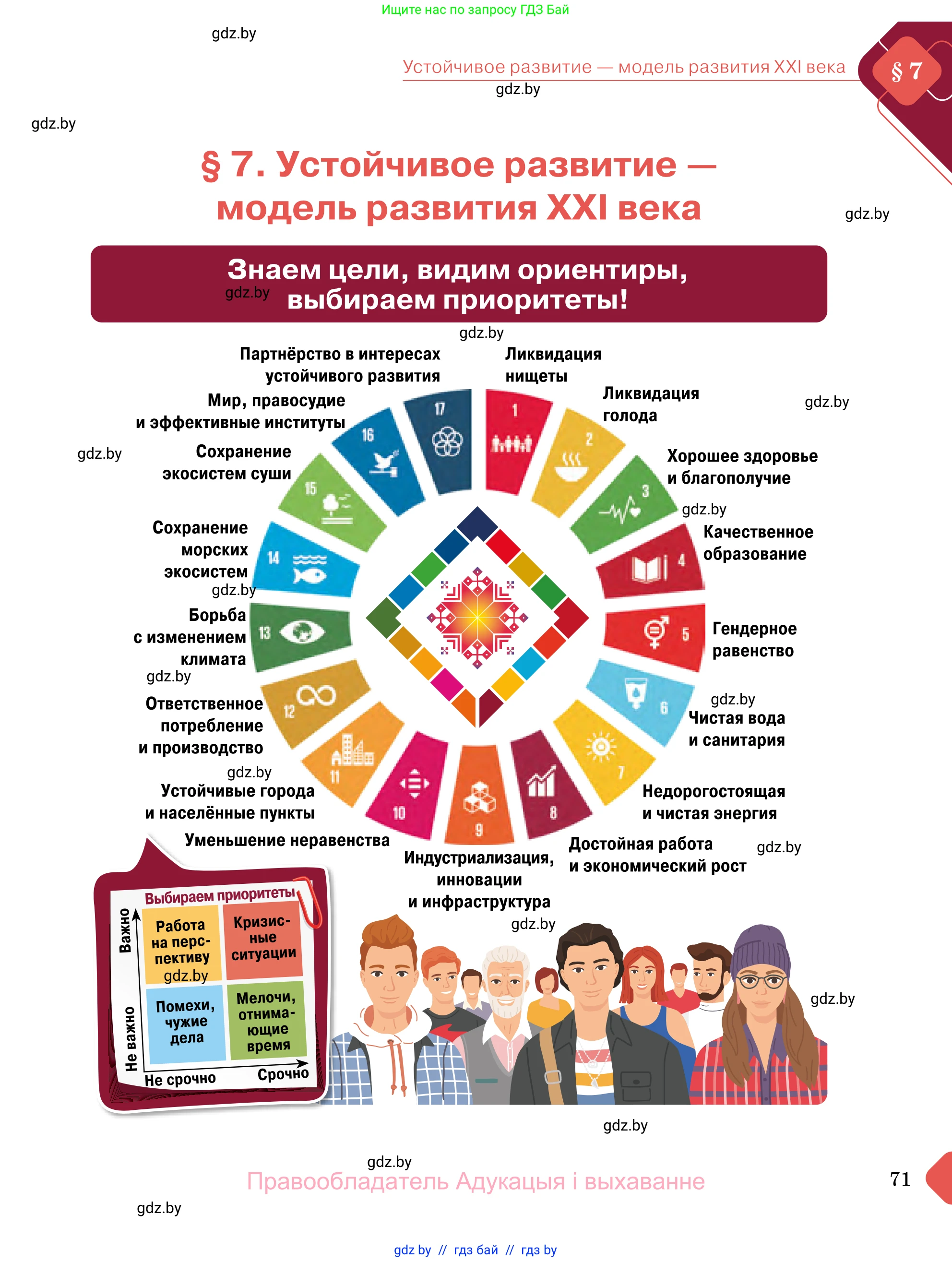 Обществоведение, 11 класс Учебник, авторы: Чуприс Ольга Ивановна, Балашенко Сергей Александрович, Денисюк Нина Павловна, Калинин С А, Киселёва Т М, Короткевич М П, Михалёва Т Н, Петоченко Т М, Побережная О Е, Подкопаев В В, Салей Е А, Шидловский А В, издательство Адукацыя i выхаванне, Минск, 2021, салатового цвета, страница 71
