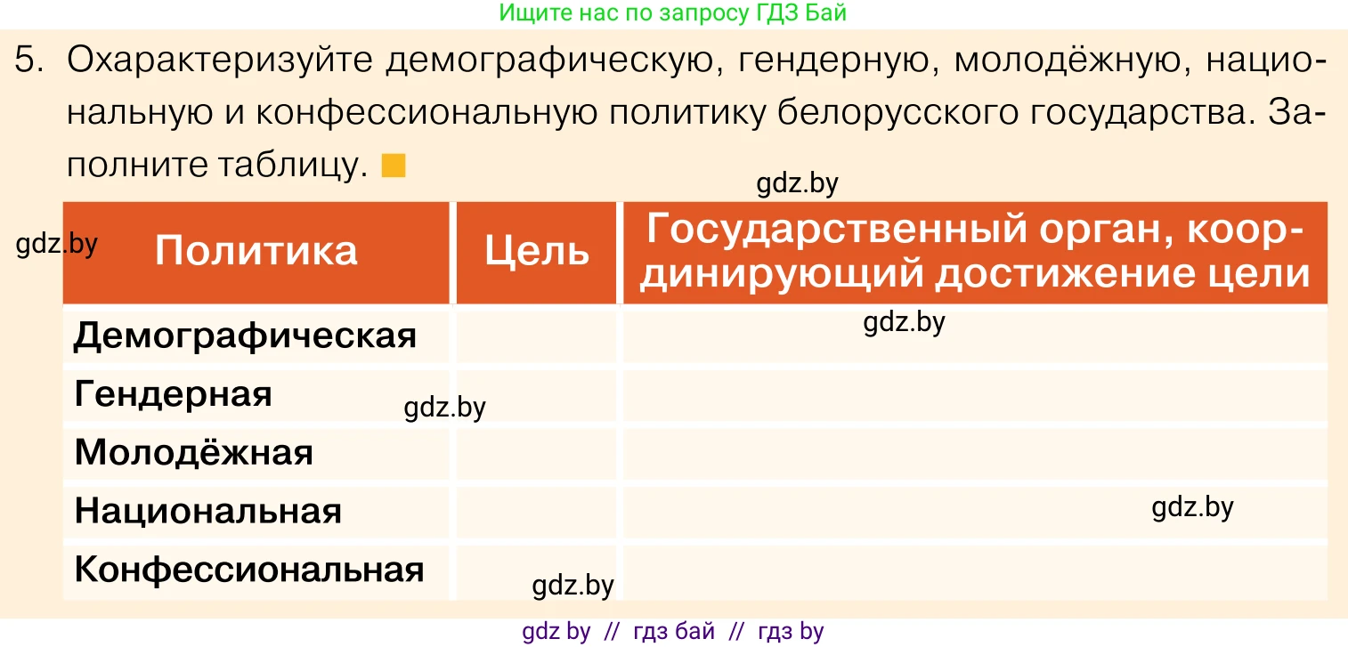 Обществоведение, 11 класс Учебник, авторы: Чуприс Ольга Ивановна, Балашенко Сергей Александрович, Денисюк Нина Павловна, Калинин С А, Киселёва Т М, Короткевич М П, Михалёва Т Н, Петоченко Т М, Побережная О Е, Подкопаев В В, Салей Е А, Шидловский А В, издательство Адукацыя i выхаванне, Минск, 2021, салатового цвета, страница 207, номер 5, Условие