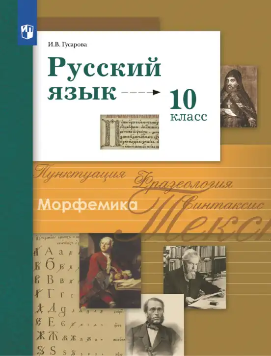 Русский язык, 10 класс Учебник, автор: Гусарова Ирина Васильевна, издательство Просвещение, Москва, 2021, коричневого цвета