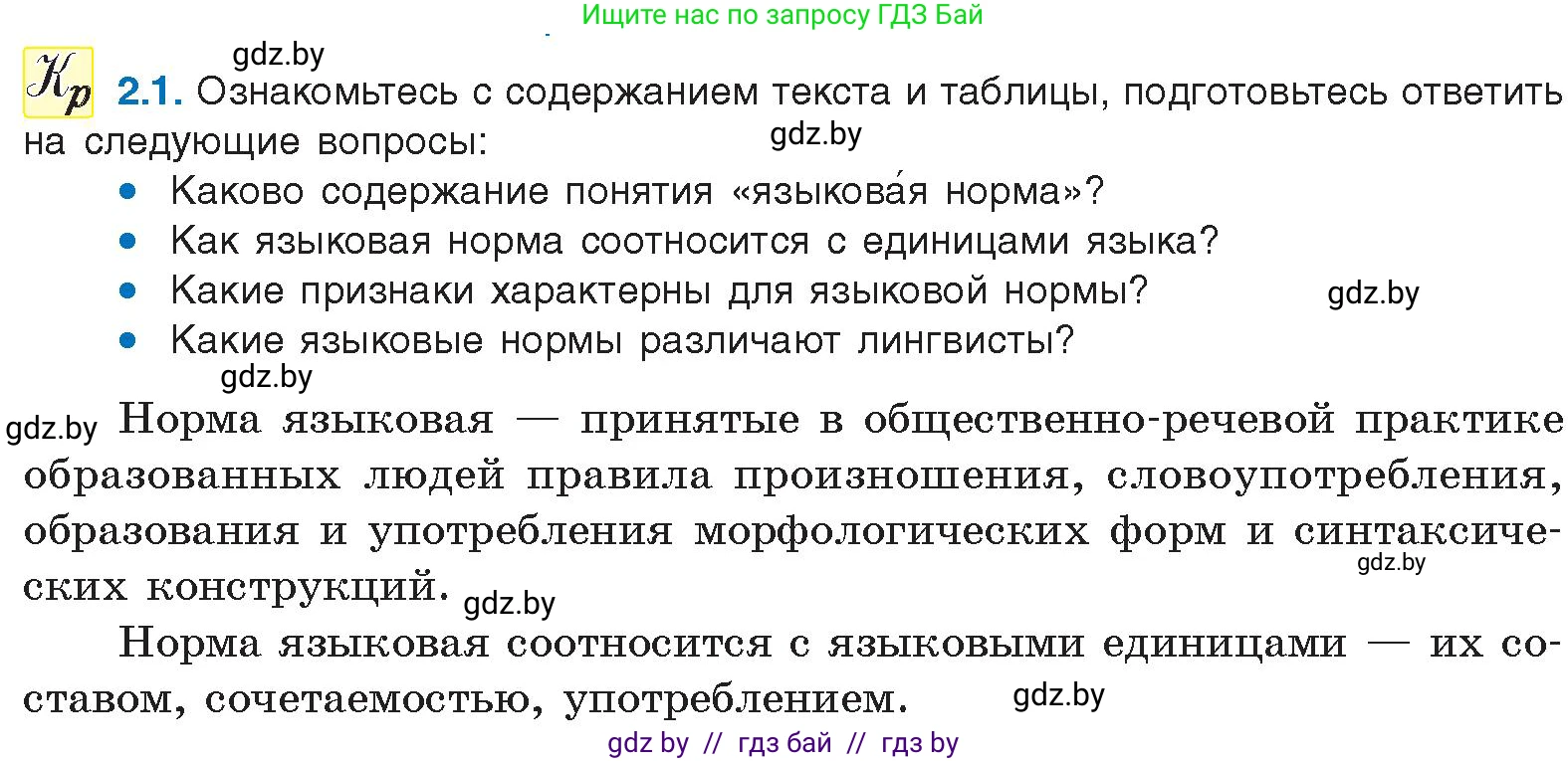 Русский язык, 11 класс Учебник, авторы: Долбик Елена Евгеньевна, Литвинко Франя Михайловна, Мурина Лариса Александровна, Шиманович Т В, Таяновская И В, Орловская О Я, издательство Национальный институт образования, Минск, 2021, страница 6, номер 2.1, Условие
