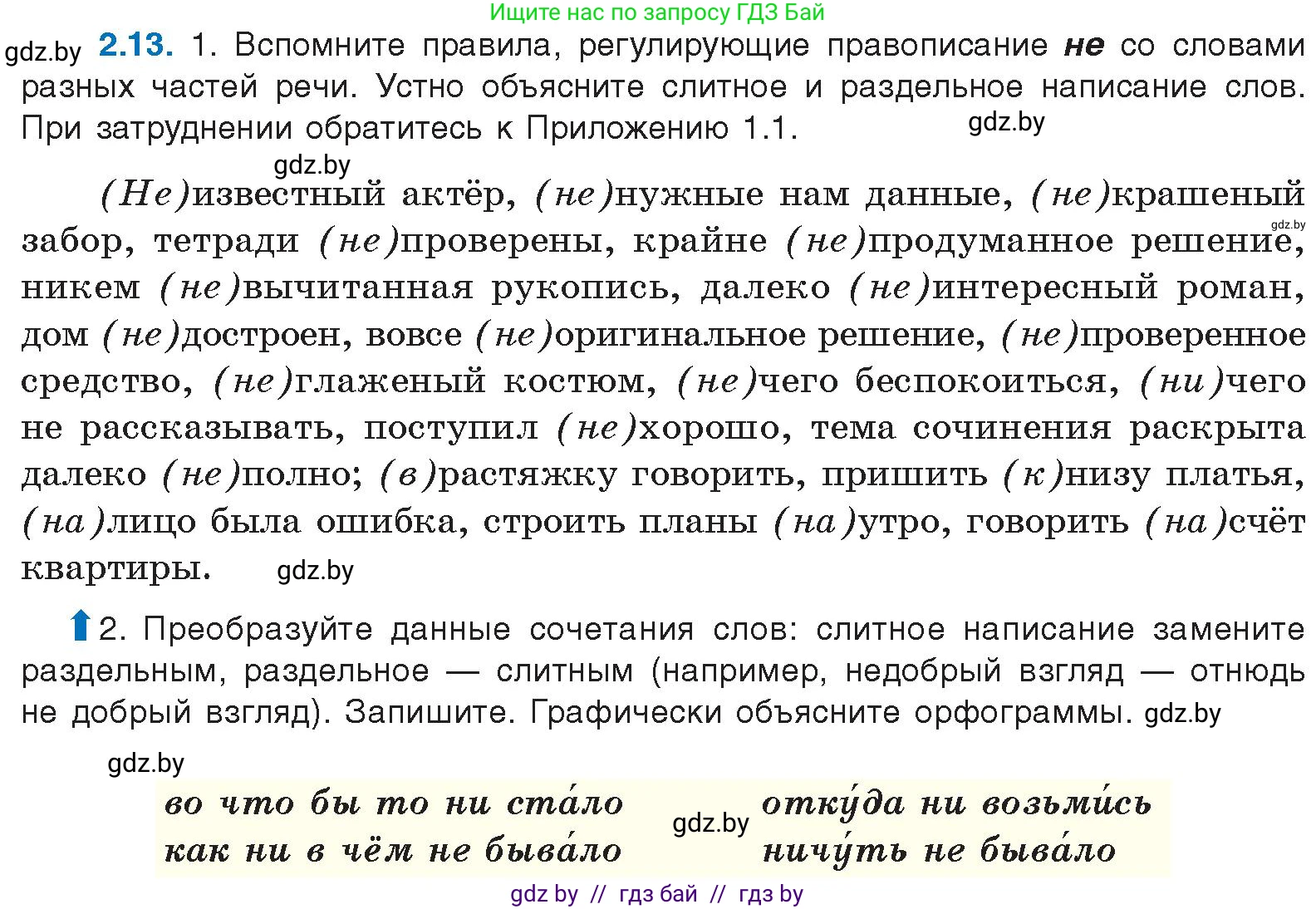 Русский язык, 11 класс Учебник, авторы: Долбик Елена Евгеньевна, Литвинко Франя Михайловна, Мурина Лариса Александровна, Шиманович Т В, Таяновская И В, Орловская О Я, издательство Национальный институт образования, Минск, 2021, страница 11, номер 2.13, Условие
