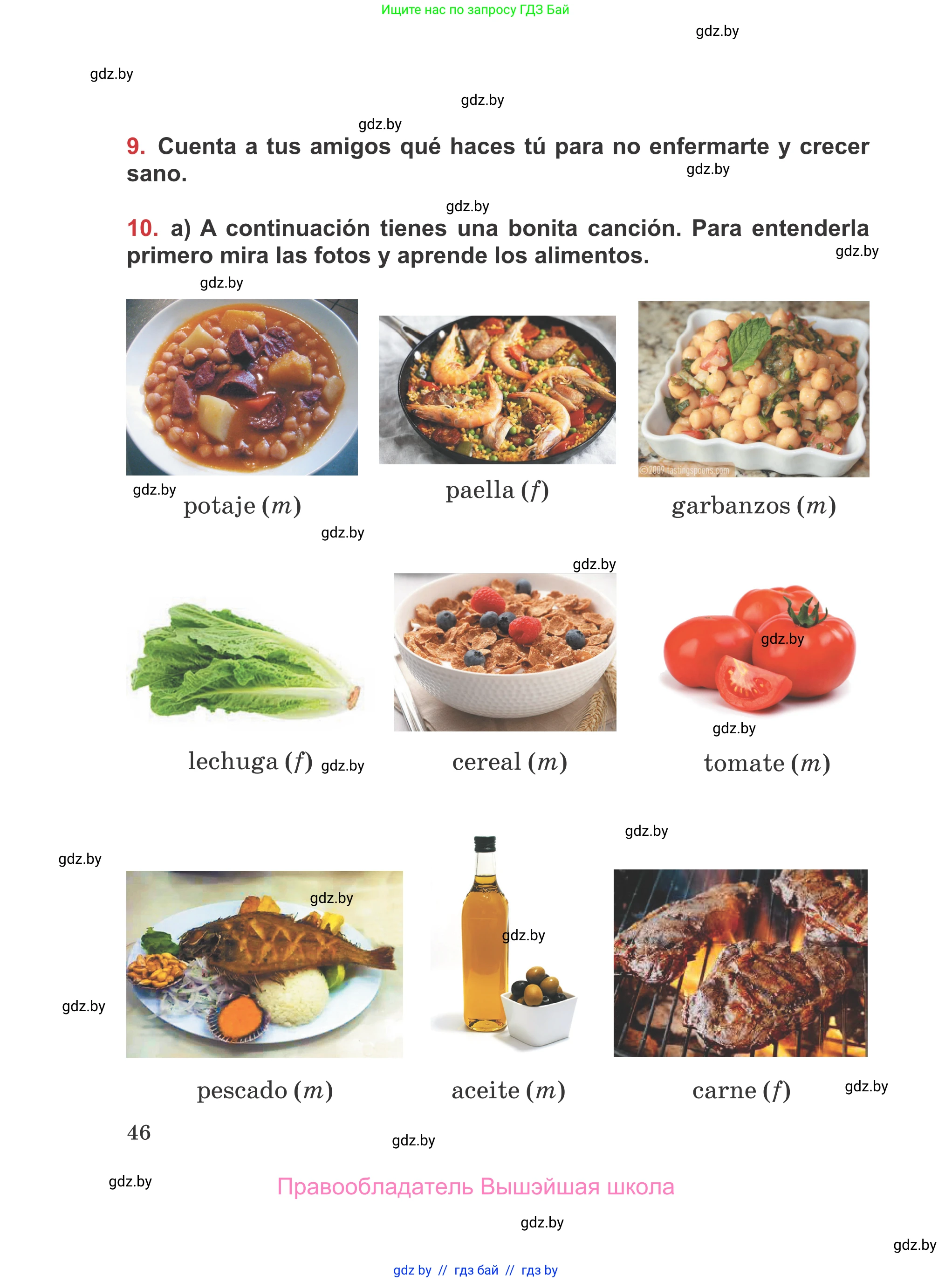 Испанский язык, 5 класс Учебник, авторы: Цыбулева Татьяна Эдуардовна, Пушкина Ольга Александровна, издательство Вышэйшая школа, Минск, 2017, оранжевого цвета, страница 46
