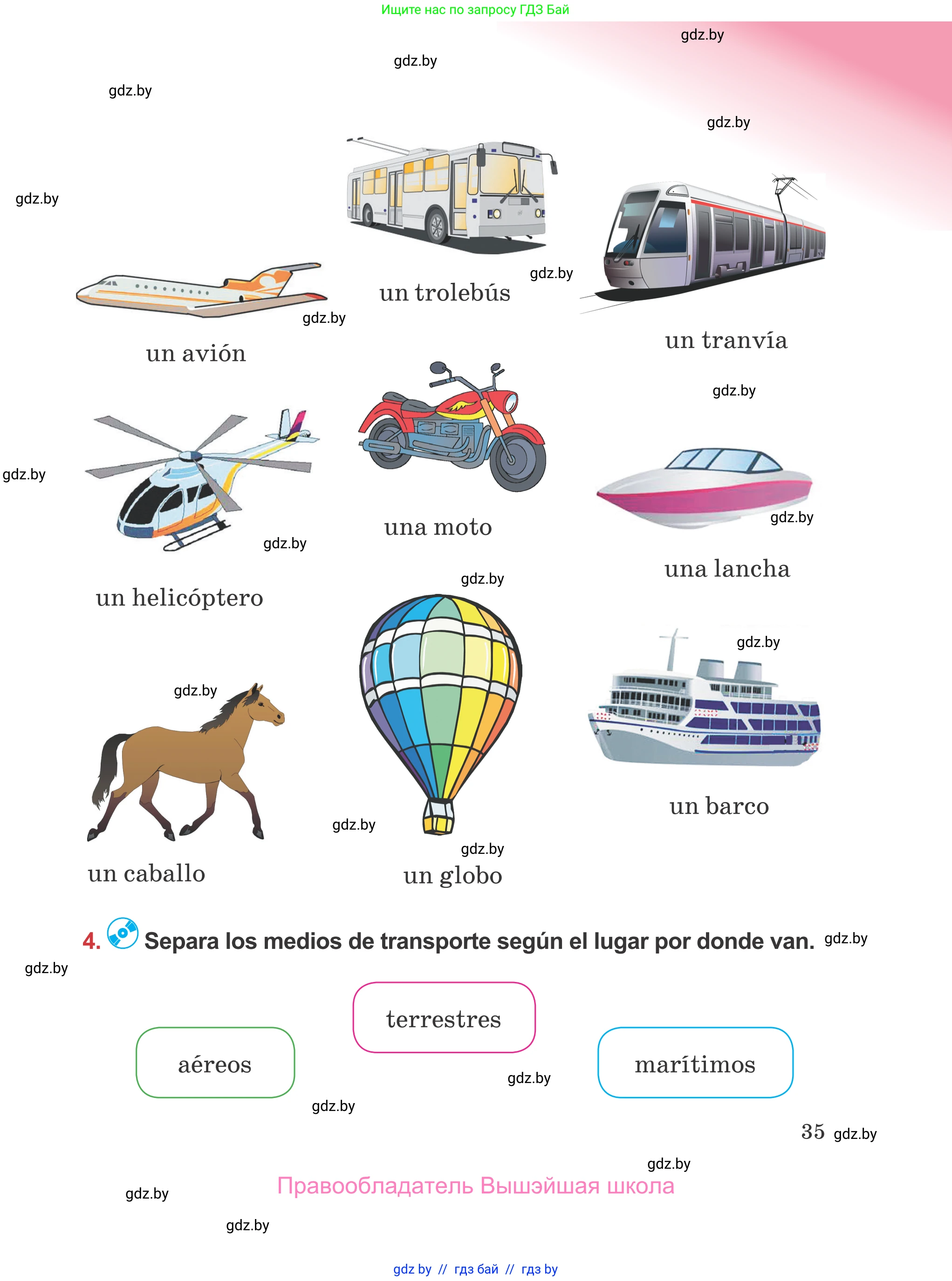 Испанский язык, 5 класс Учебник, авторы: Цыбулева Татьяна Эдуардовна, Пушкина Ольга Александровна, издательство Вышэйшая школа, Минск, 2017, оранжевого цвета, страница 35