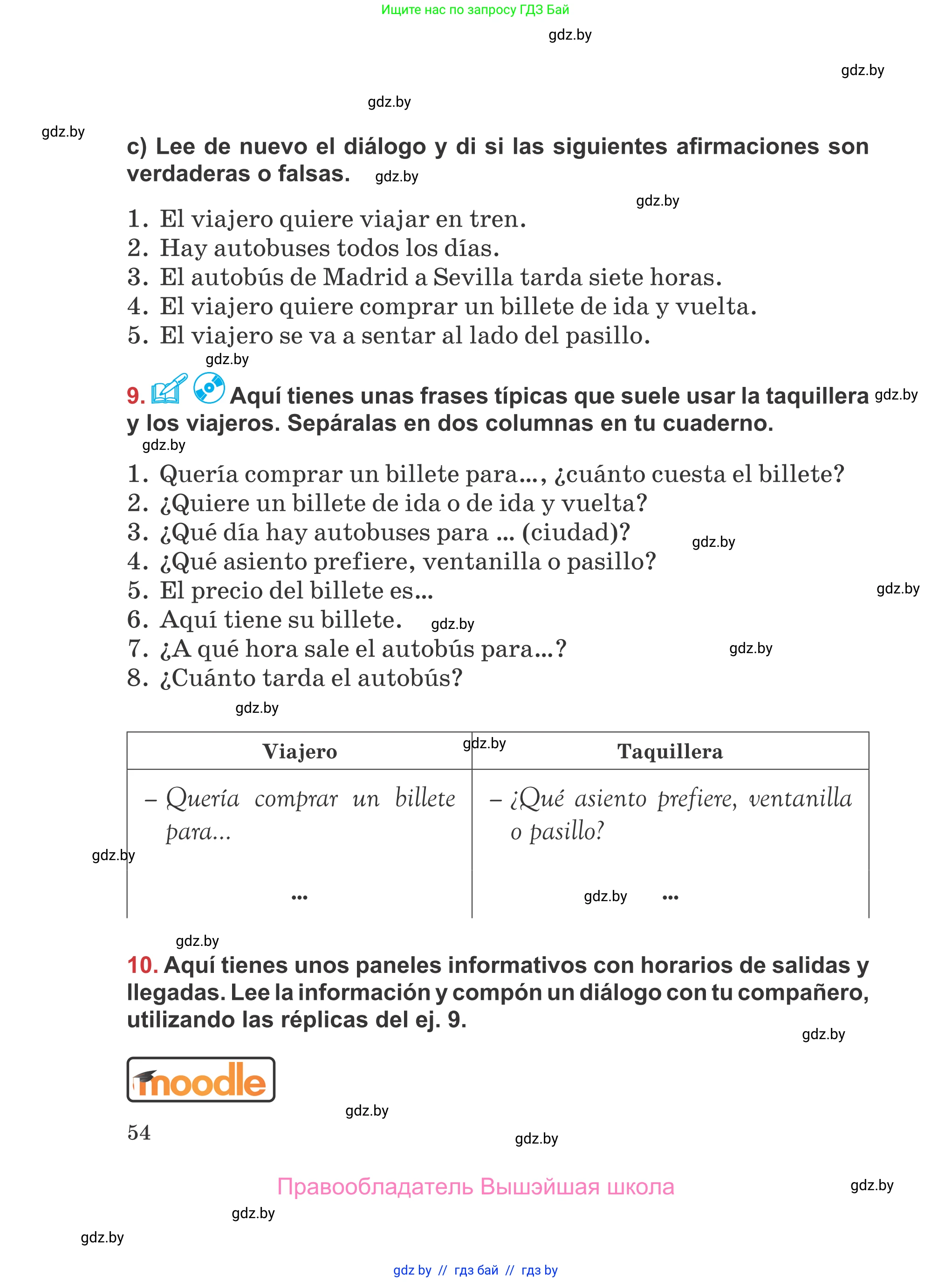 Испанский язык, 5 класс Учебник, авторы: Цыбулева Татьяна Эдуардовна, Пушкина Ольга Александровна, издательство Вышэйшая школа, Минск, 2017, оранжевого цвета, страница 54