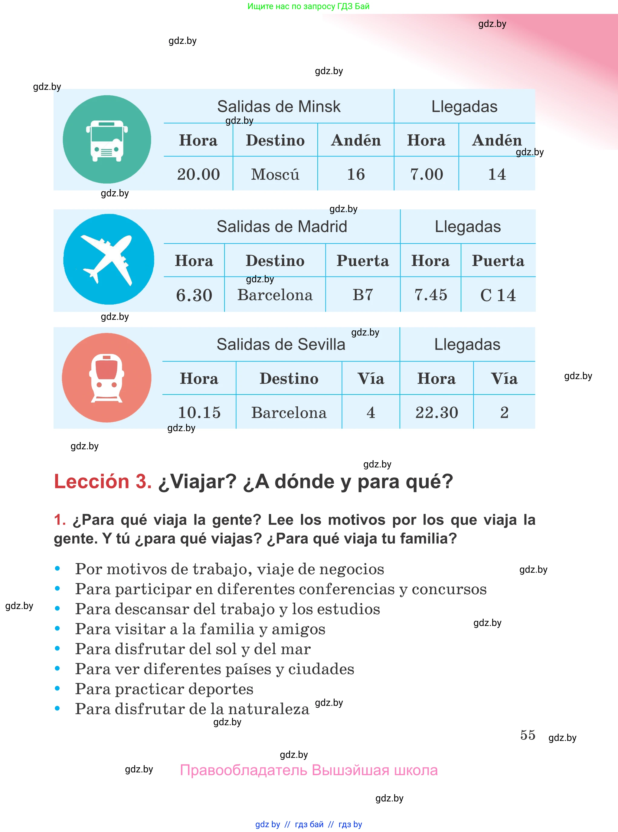 Испанский язык, 5 класс Учебник, авторы: Цыбулева Татьяна Эдуардовна, Пушкина Ольга Александровна, издательство Вышэйшая школа, Минск, 2017, оранжевого цвета, страница 55