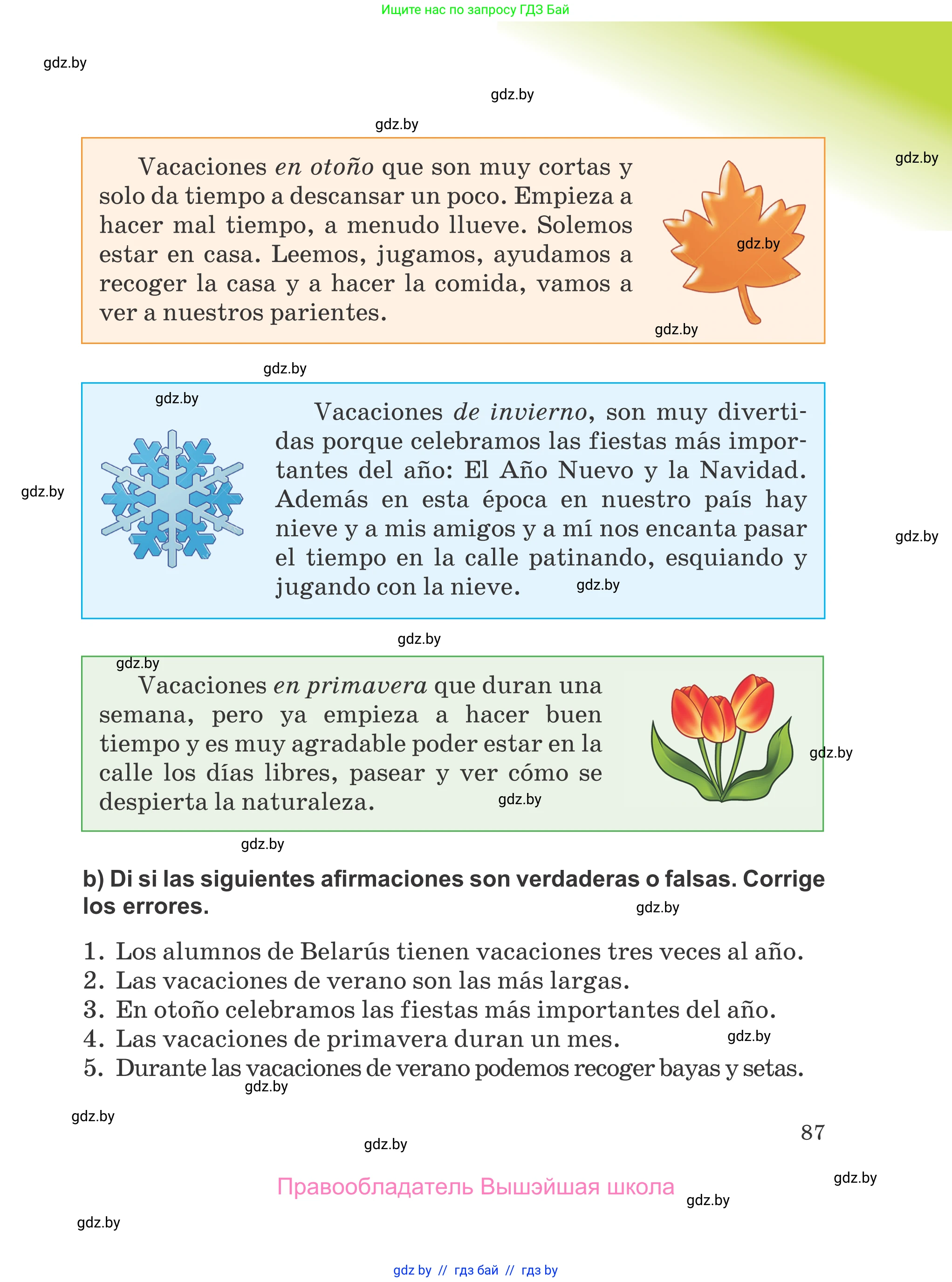 Испанский язык, 5 класс Учебник, авторы: Цыбулева Татьяна Эдуардовна, Пушкина Ольга Александровна, издательство Вышэйшая школа, Минск, 2017, оранжевого цвета, страница 87