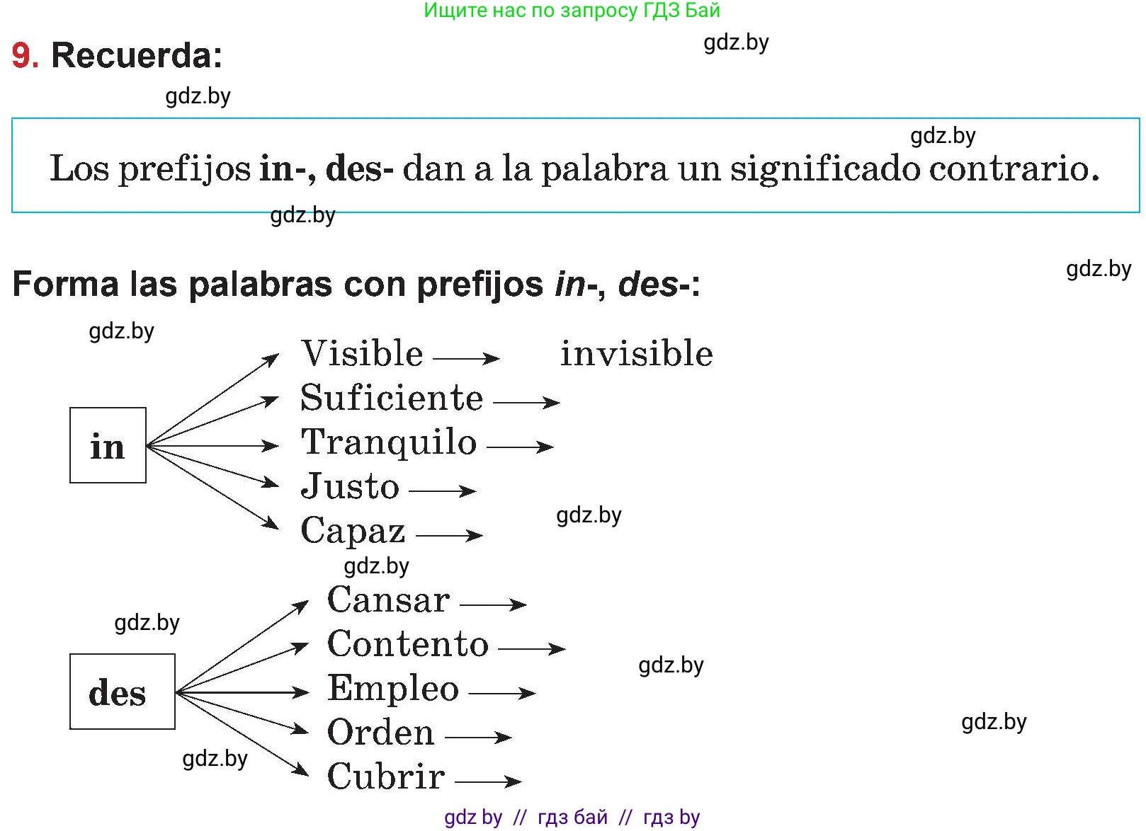 Испанский язык, 5 класс Учебник, авторы: Цыбулева Татьяна Эдуардовна, Пушкина Ольга Александровна, издательство Вышэйшая школа, Минск, 2017, оранжевого цвета, страница 32, номер 9, Условие