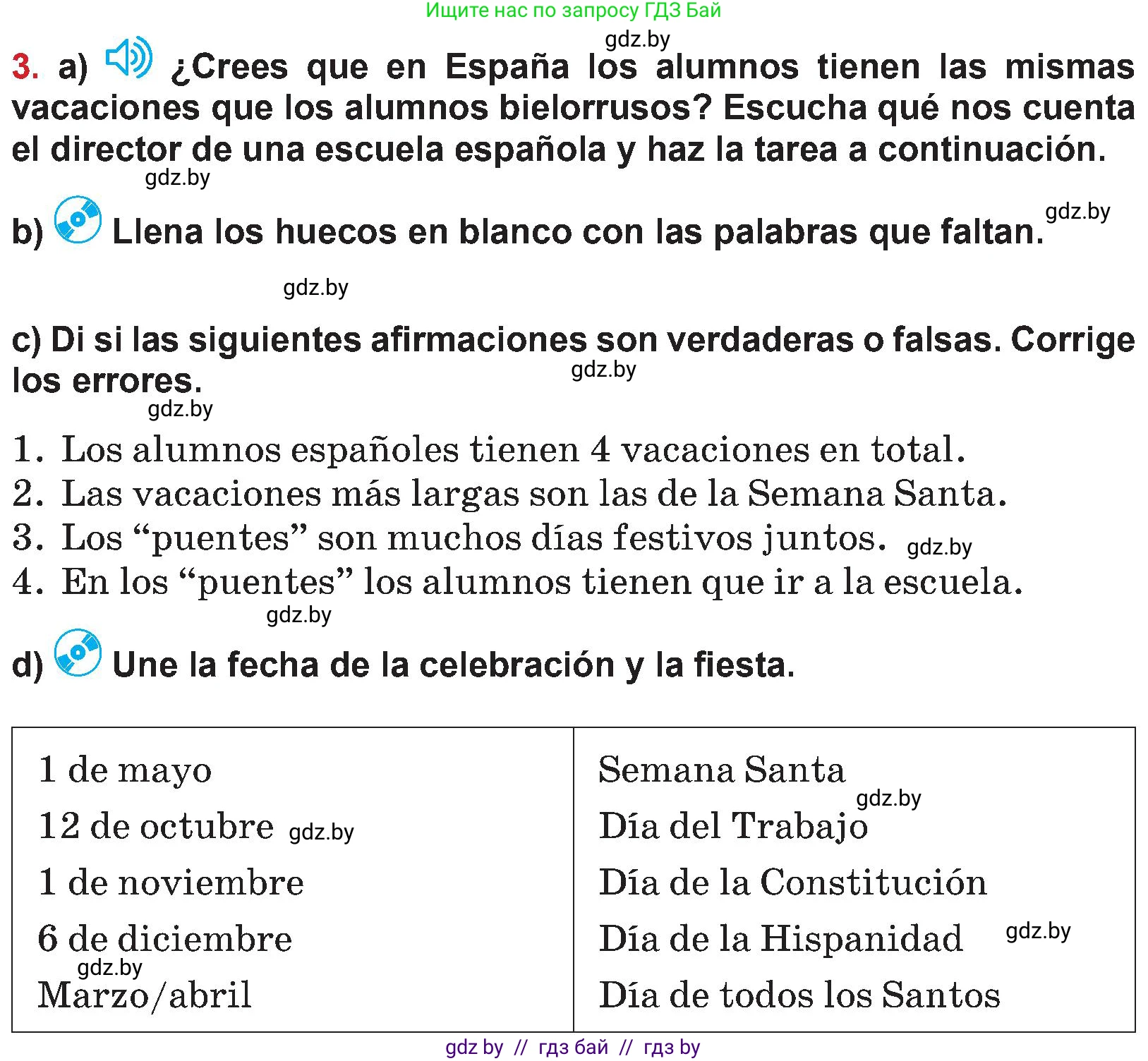 Испанский язык, 5 класс Учебник, авторы: Цыбулева Татьяна Эдуардовна, Пушкина Ольга Александровна, издательство Вышэйшая школа, Минск, 2017, оранжевого цвета, страница 88, номер 3, Условие