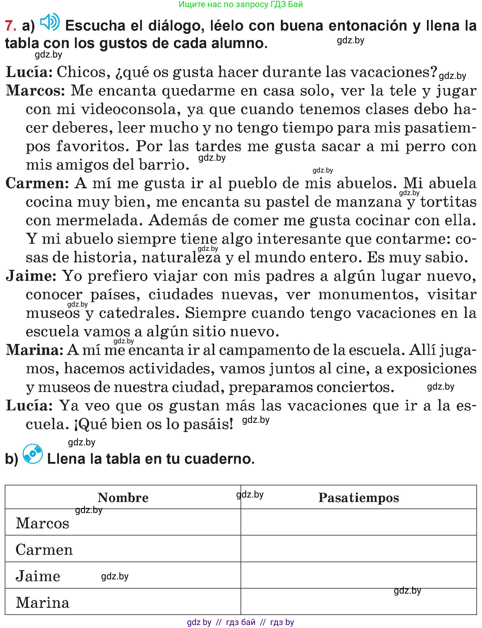 Испанский язык, 5 класс Учебник, авторы: Цыбулева Татьяна Эдуардовна, Пушкина Ольга Александровна, издательство Вышэйшая школа, Минск, 2017, оранжевого цвета, страница 94, номер 7, Условие