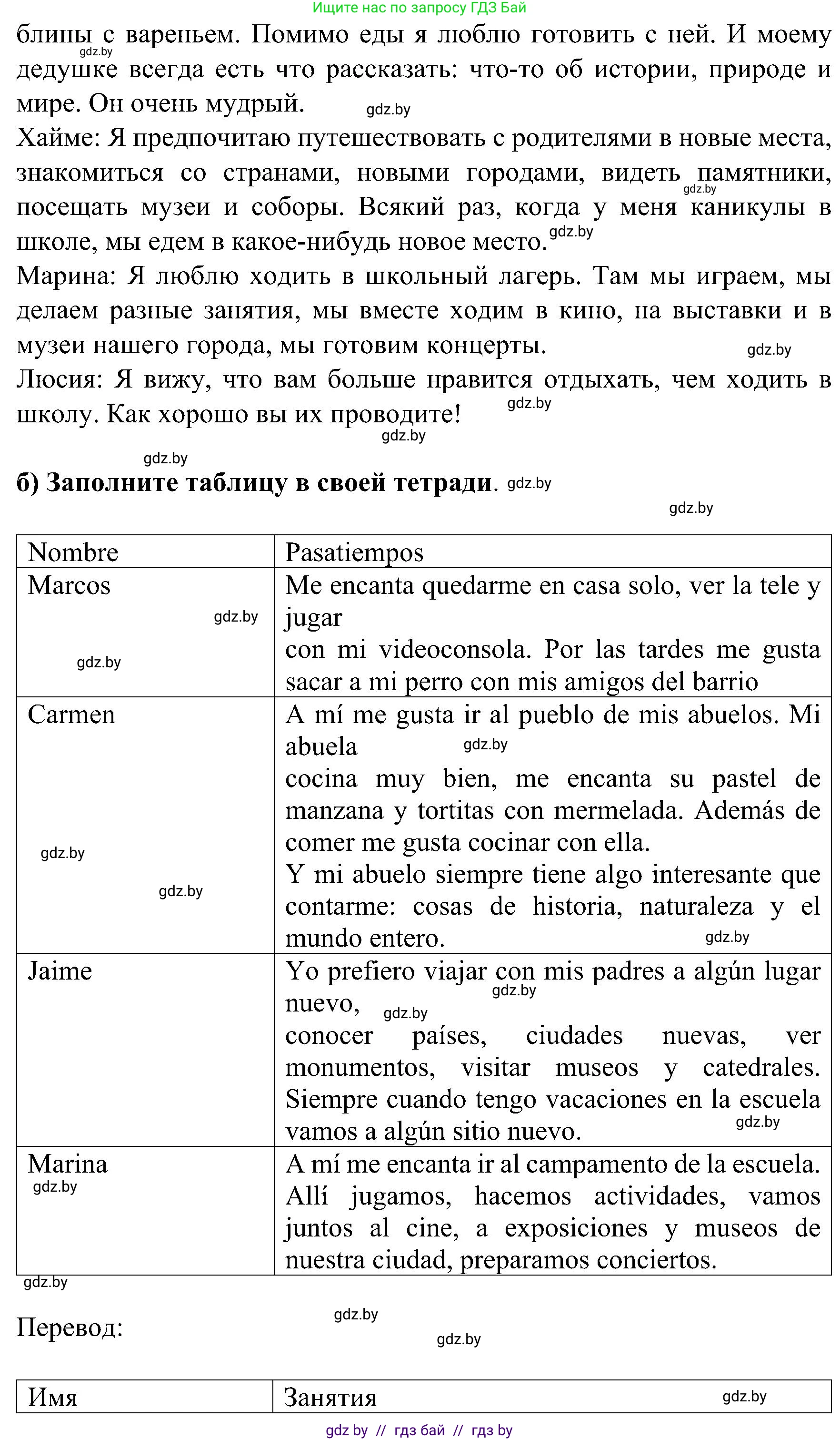 Испанский язык, 5 класс Учебник, авторы: Цыбулева Татьяна Эдуардовна, Пушкина Ольга Александровна, издательство Вышэйшая школа, Минск, 2017, оранжевого цвета, страница 94, номер 7, Решение (продолжение 2)