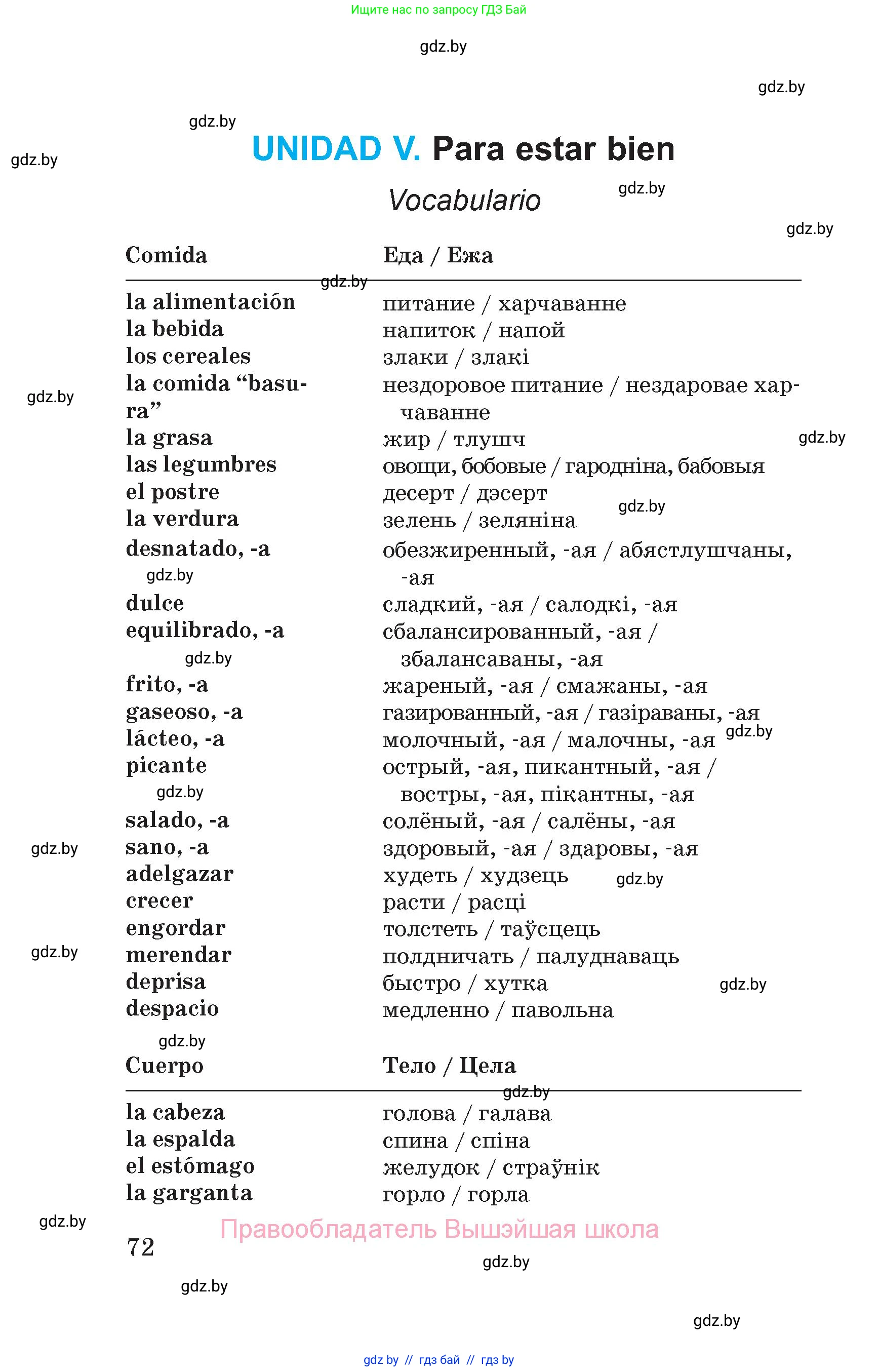Испанский язык, 5 класс Учебник, автор: Гриневич Елена Карловна, издательство Вышэйшая школа, Минск, 2015, оранжевого цвета, страница 72