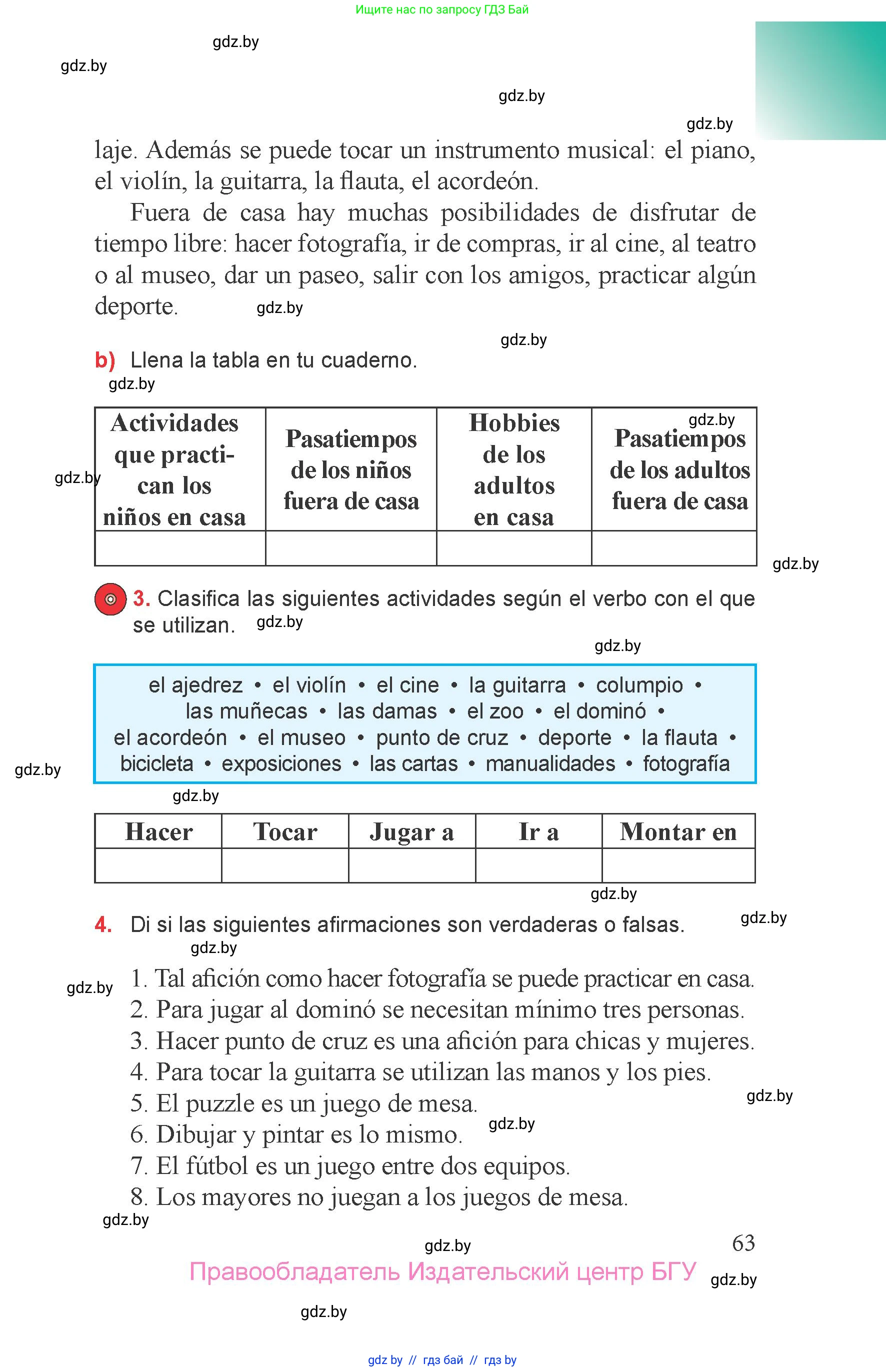 Испанский язык, 6 класс Учебник, авторы: Цыбулева Татьяна Эдуардовна, Пушкина Ольга Александровна, издательство Издательский центр БГУ, Минск, 2018, Часть 1, страница 63