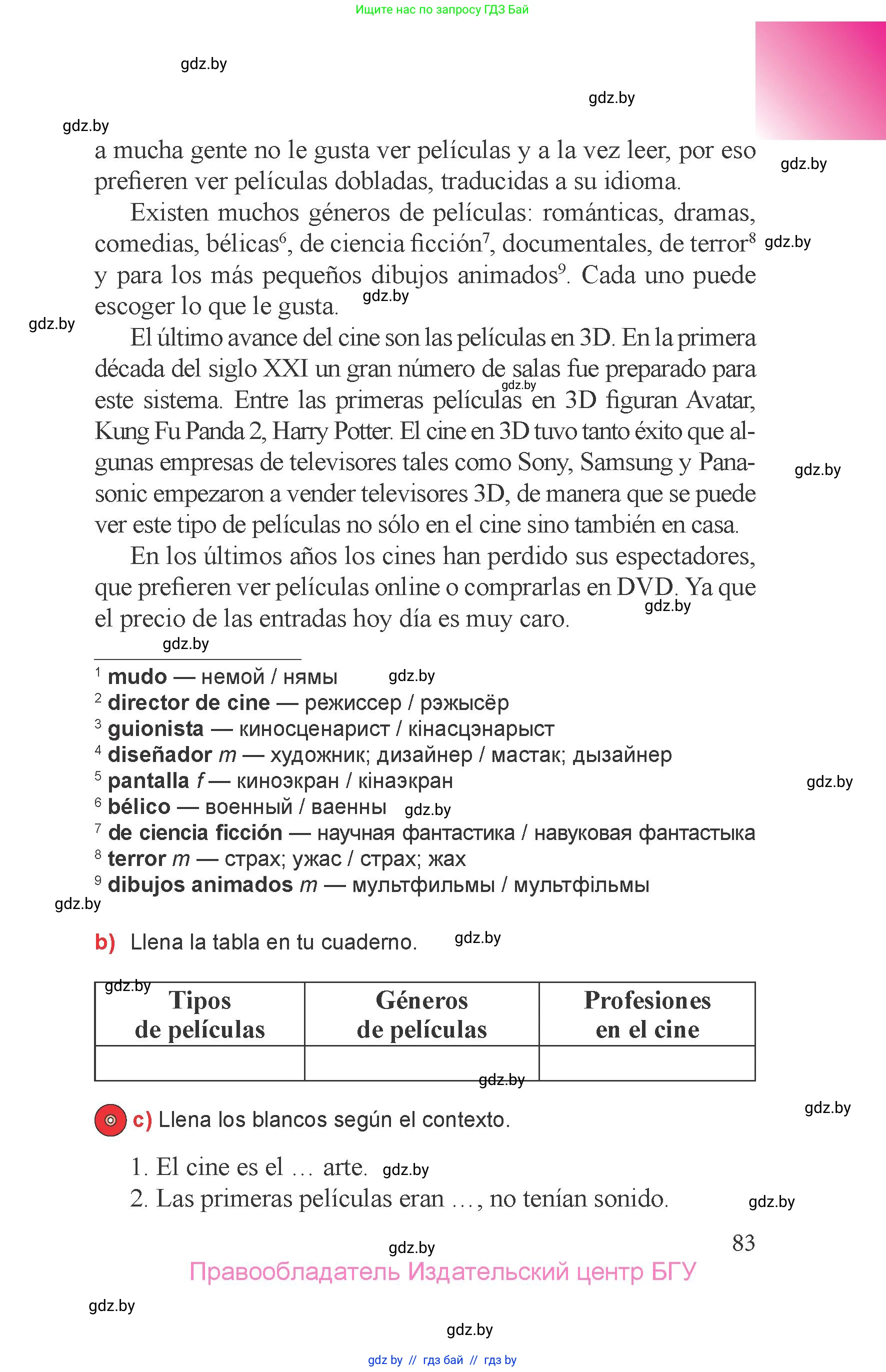 Испанский язык, 6 класс Учебник, авторы: Цыбулева Татьяна Эдуардовна, Пушкина Ольга Александровна, издательство Издательский центр БГУ, Минск, 2018, страница 83