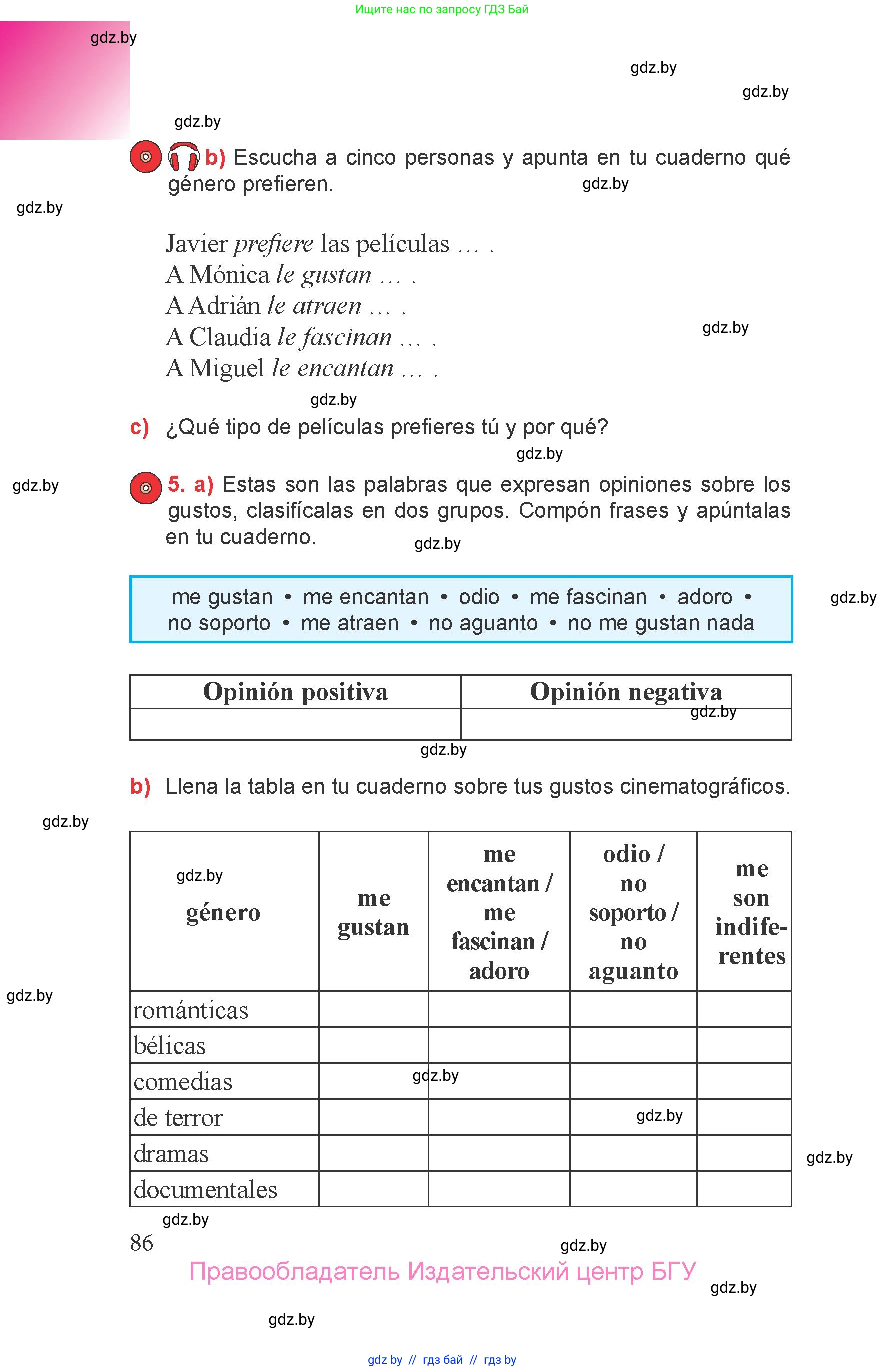Испанский язык, 6 класс Учебник, авторы: Цыбулева Татьяна Эдуардовна, Пушкина Ольга Александровна, издательство Издательский центр БГУ, Минск, 2018, Часть 1, страница 86