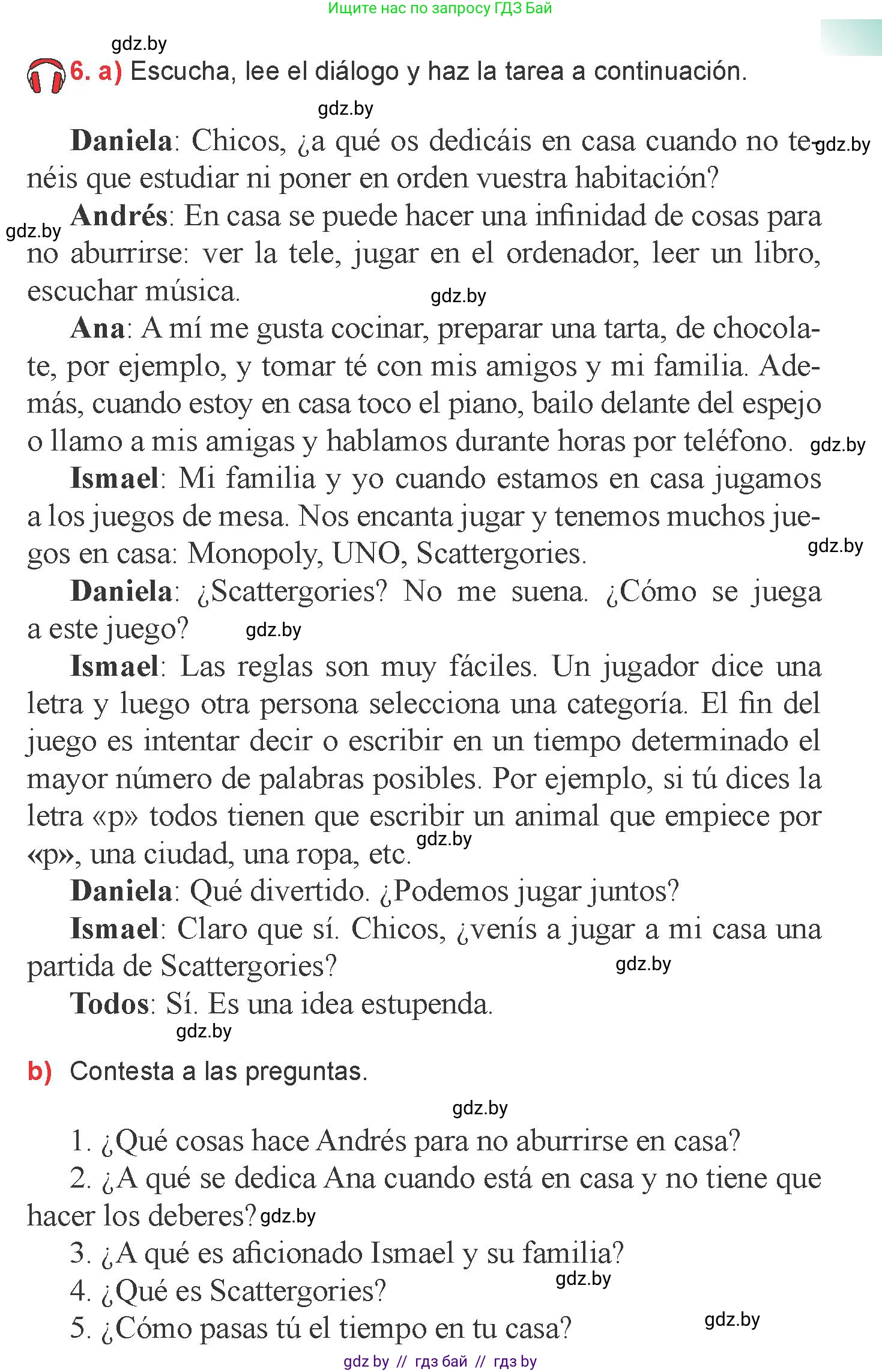 Испанский язык, 6 класс Учебник, авторы: Цыбулева Татьяна Эдуардовна, Пушкина Ольга Александровна, издательство Издательский центр БГУ, Минск, 2018, Часть 1, страница 65, номер 6, Условие