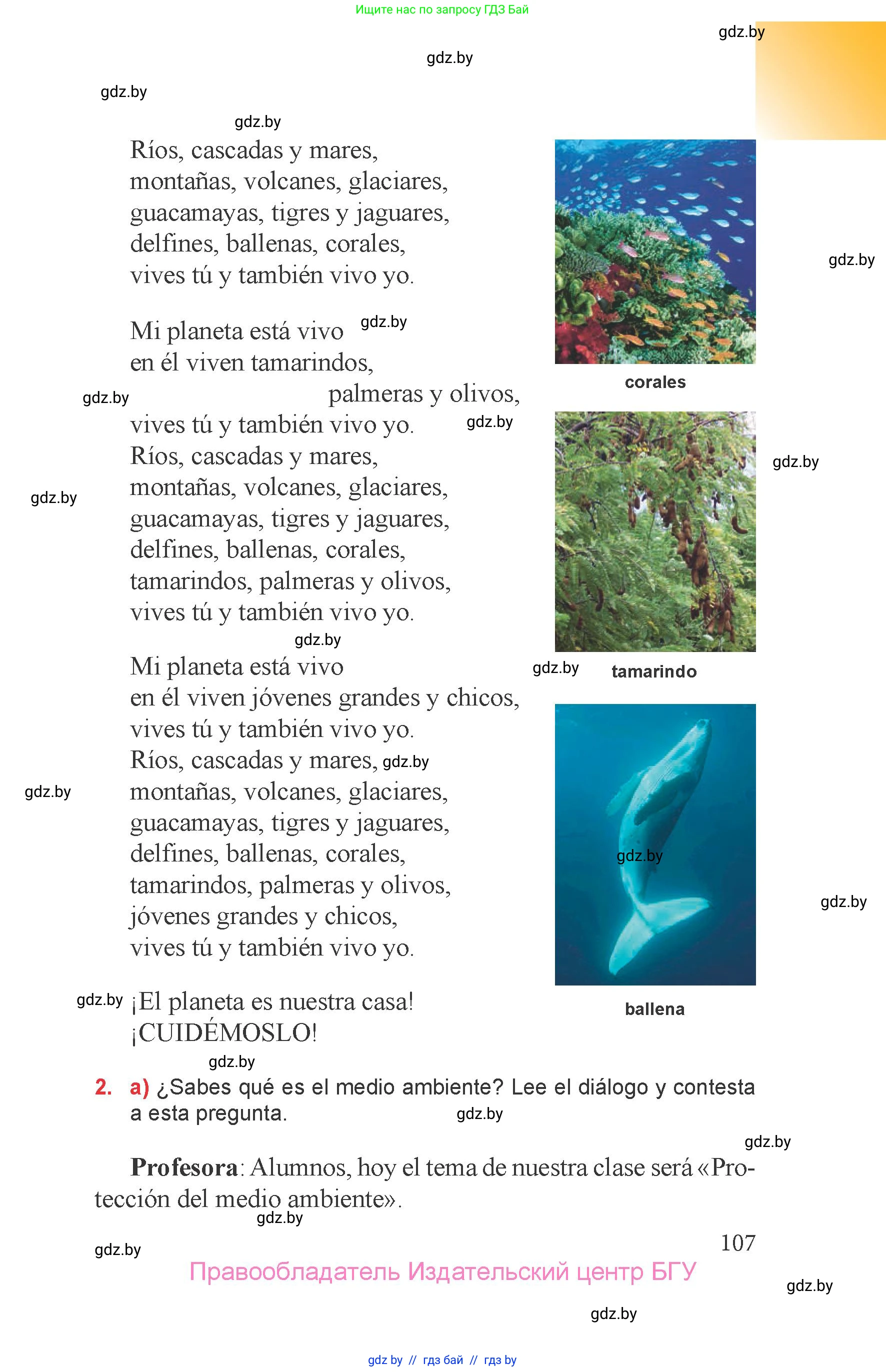 Испанский язык, 6 класс Учебник, авторы: Цыбулева Татьяна Эдуардовна, Пушкина Ольга Александровна, издательство Издательский центр БГУ, Минск, 2018, Часть 1, страница 107