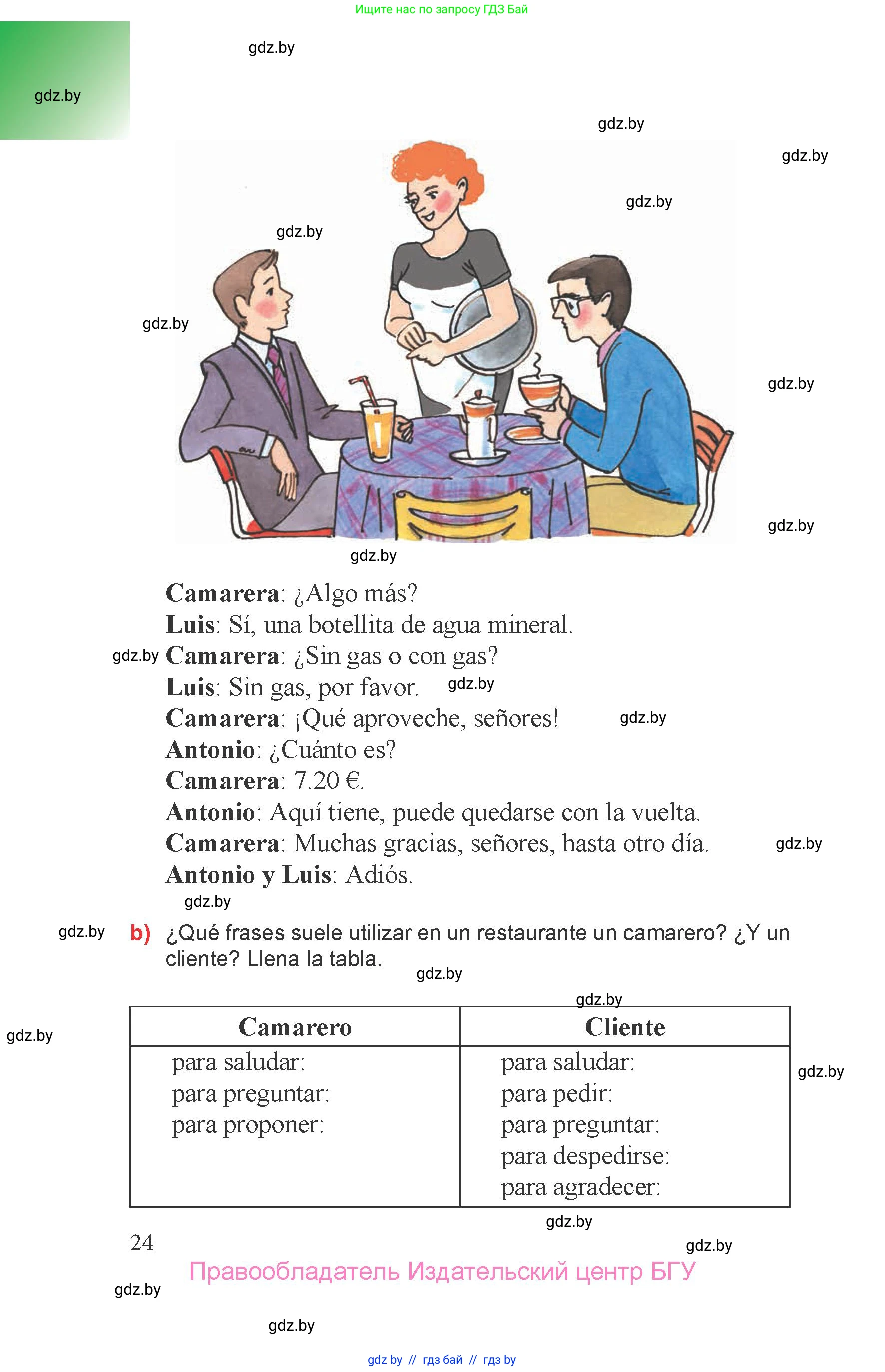 Испанский язык, 6 класс Учебник, авторы: Цыбулева Татьяна Эдуардовна, Пушкина Ольга Александровна, издательство Издательский центр БГУ, Минск, 2018, Часть 1, страница 24