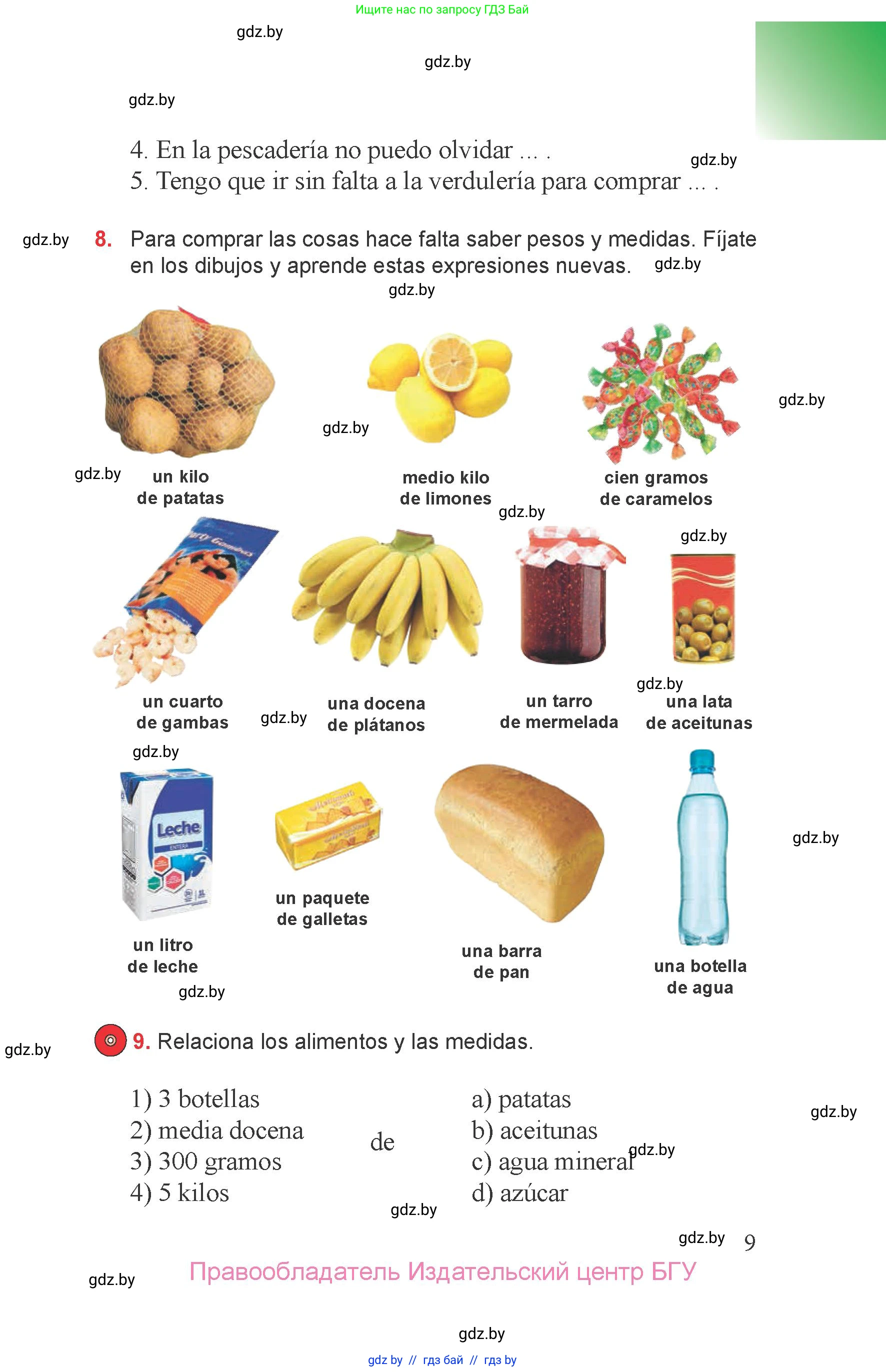 Испанский язык, 6 класс Учебник, авторы: Цыбулева Татьяна Эдуардовна, Пушкина Ольга Александровна, издательство Издательский центр БГУ, Минск, 2018, Часть 1, страница 9