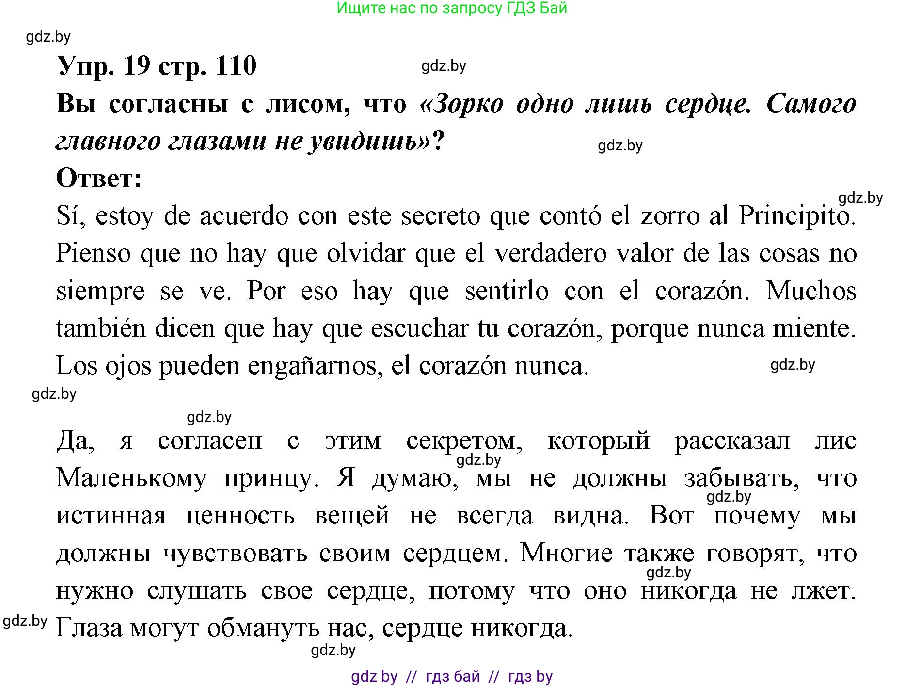 Испанский язык, 6 класс Учебник, авторы: Цыбулева Татьяна Эдуардовна, Пушкина Ольга Александровна, издательство Издательский центр БГУ, Минск, 2018, Часть 1, страница 110, номер 19, Решение