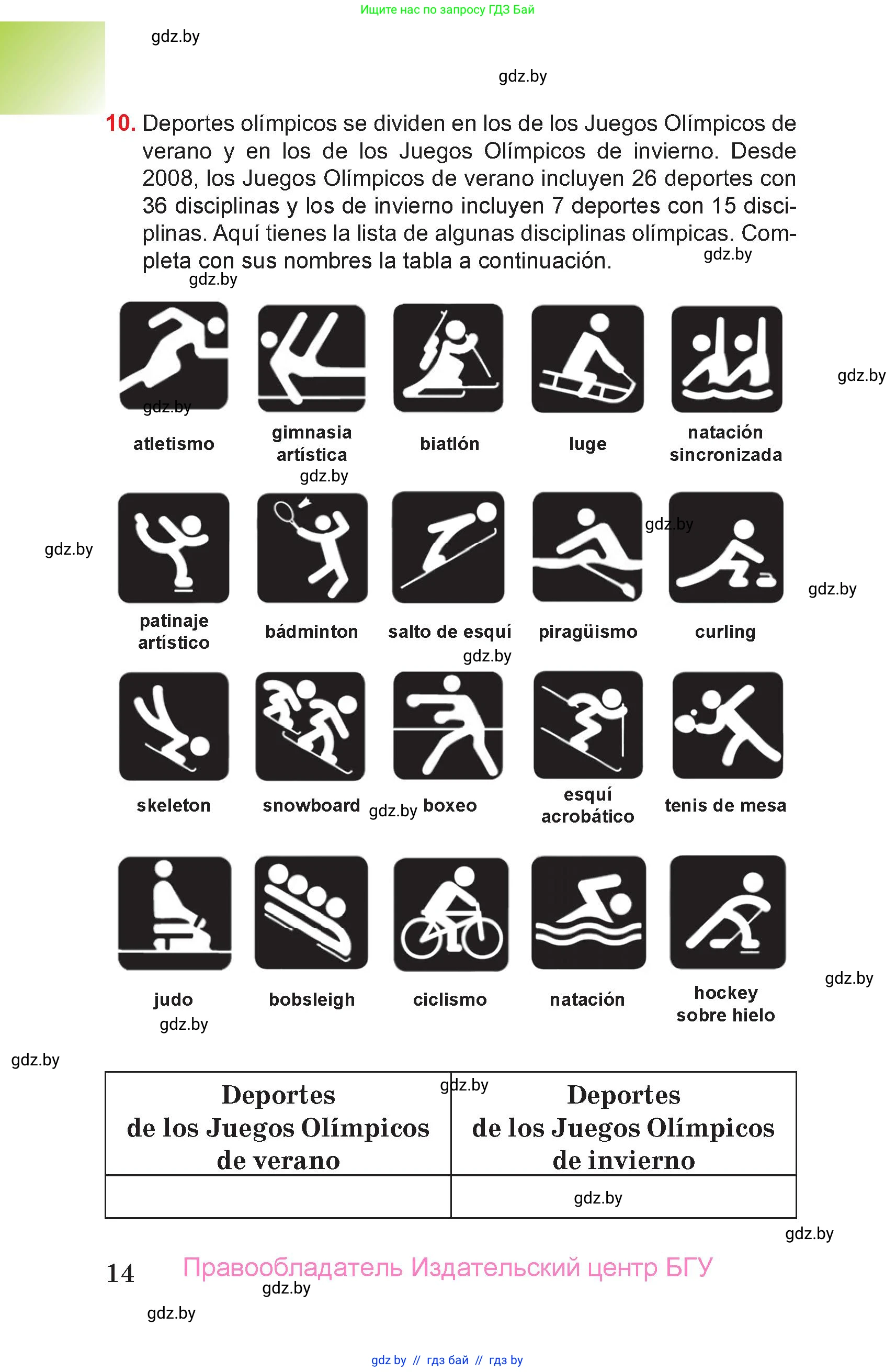 Испанский язык, 7 класс Учебник, авторы: Цыбулева Татьяна Эдуардовна, Пушкина Ольга Александровна, Карпиевич Галина Константиновна, издательство Издательский центр БГУ, Минск, 2019, бирюзового цвета, Часть 1, страница 14