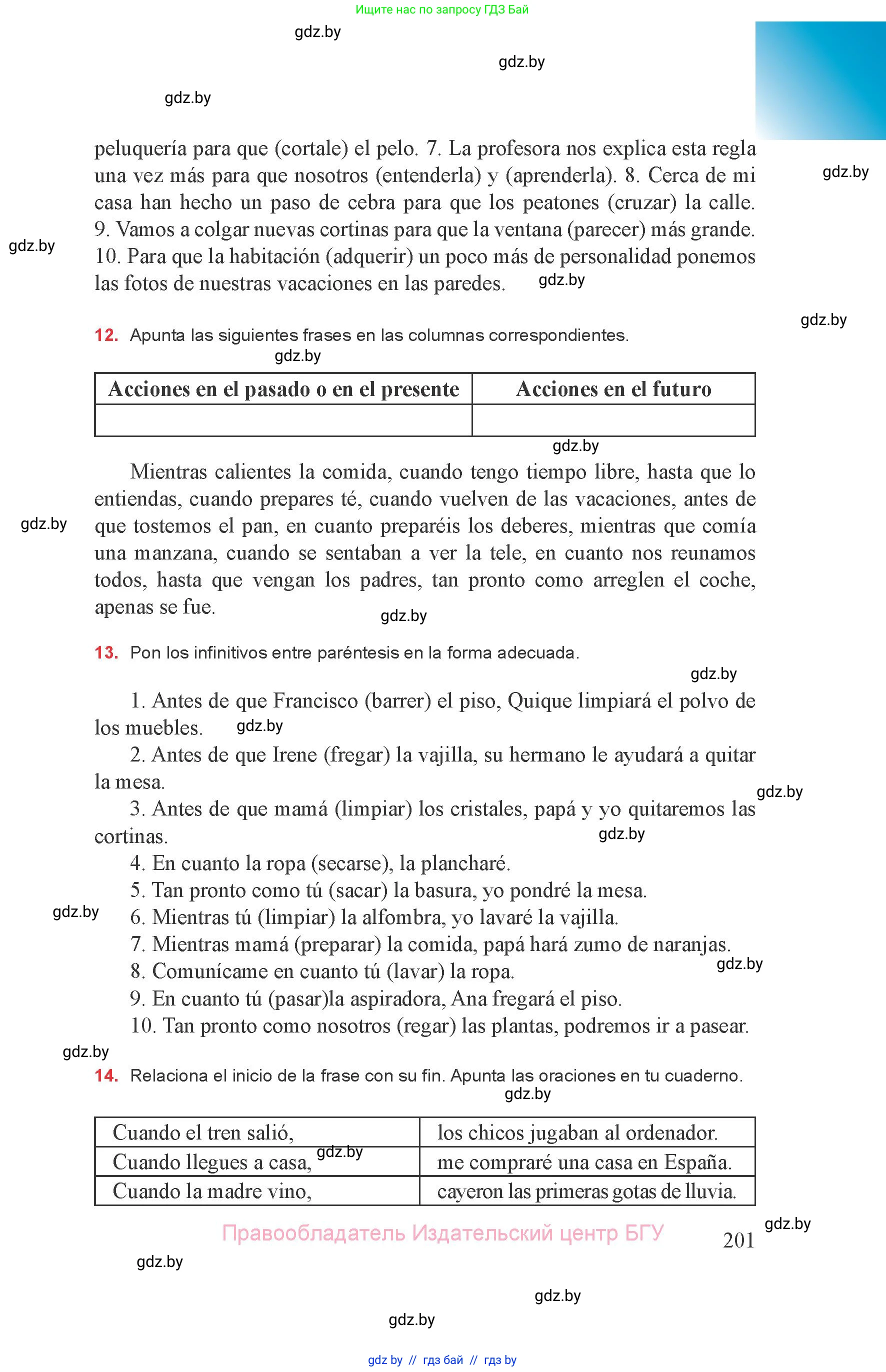 Испанский язык, 8 класс Учебник, авторы: Цыбулева Татьяна Эдуардовна, Пушкина Ольга Александровна, издательство Издательский центр БГУ, Минск, 2016, оранжевого цвета, страница 201