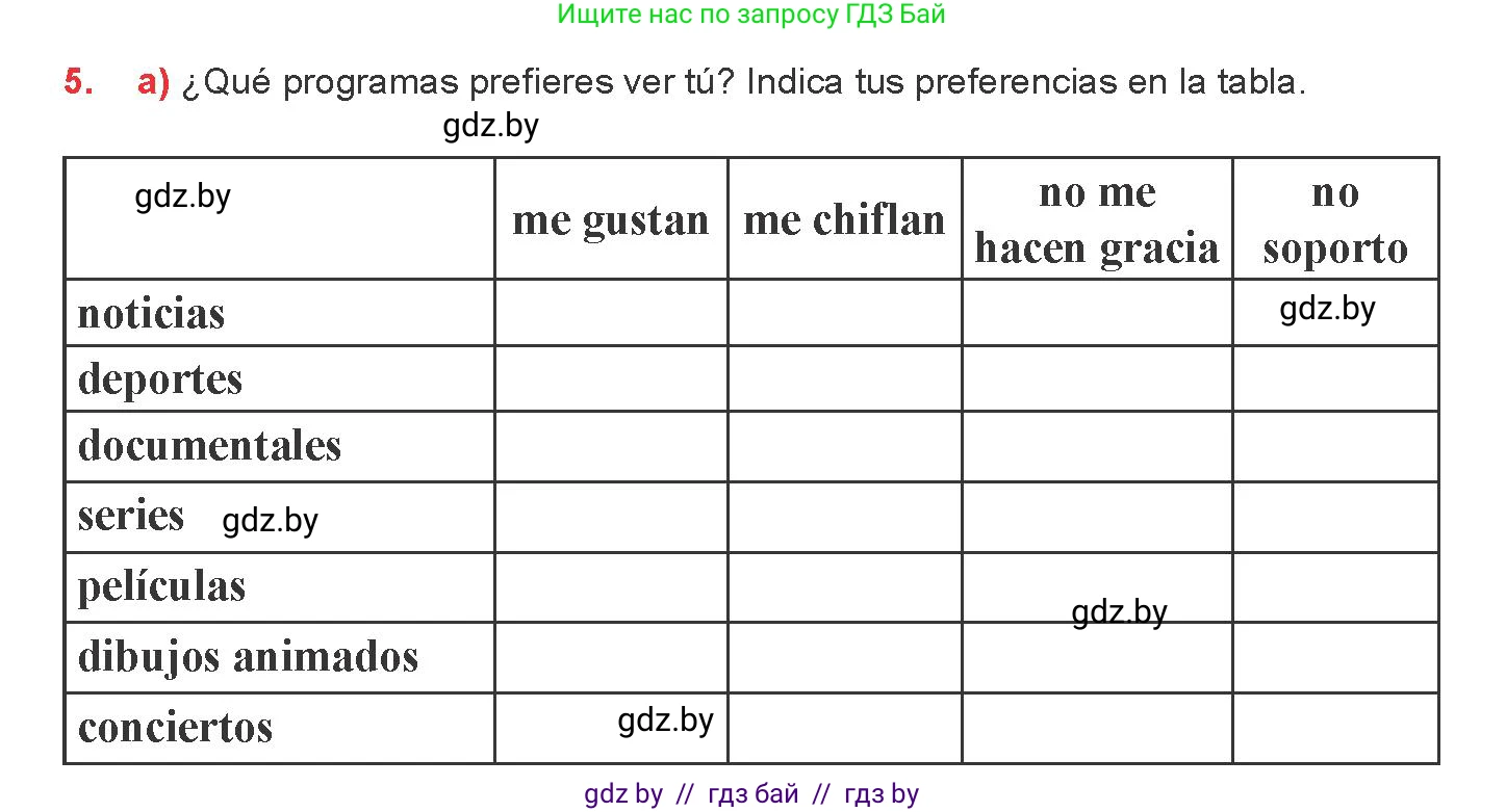 Испанский язык, 8 класс Учебник, авторы: Цыбулева Татьяна Эдуардовна, Пушкина Ольга Александровна, издательство Издательский центр БГУ, Минск, 2016, оранжевого цвета, страница 105, номер 5, Условие