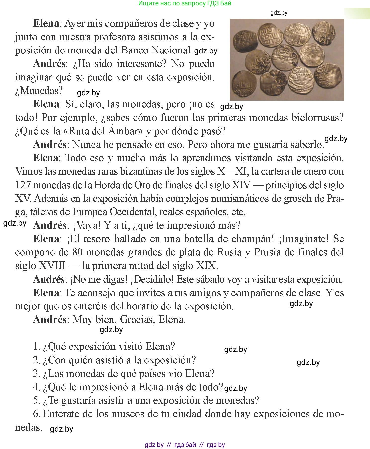 Испанский язык, 8 класс Учебник, авторы: Цыбулева Татьяна Эдуардовна, Пушкина Ольга Александровна, издательство Издательский центр БГУ, Минск, 2016, оранжевого цвета, страница 168, номер 6, Условие (продолжение 2)