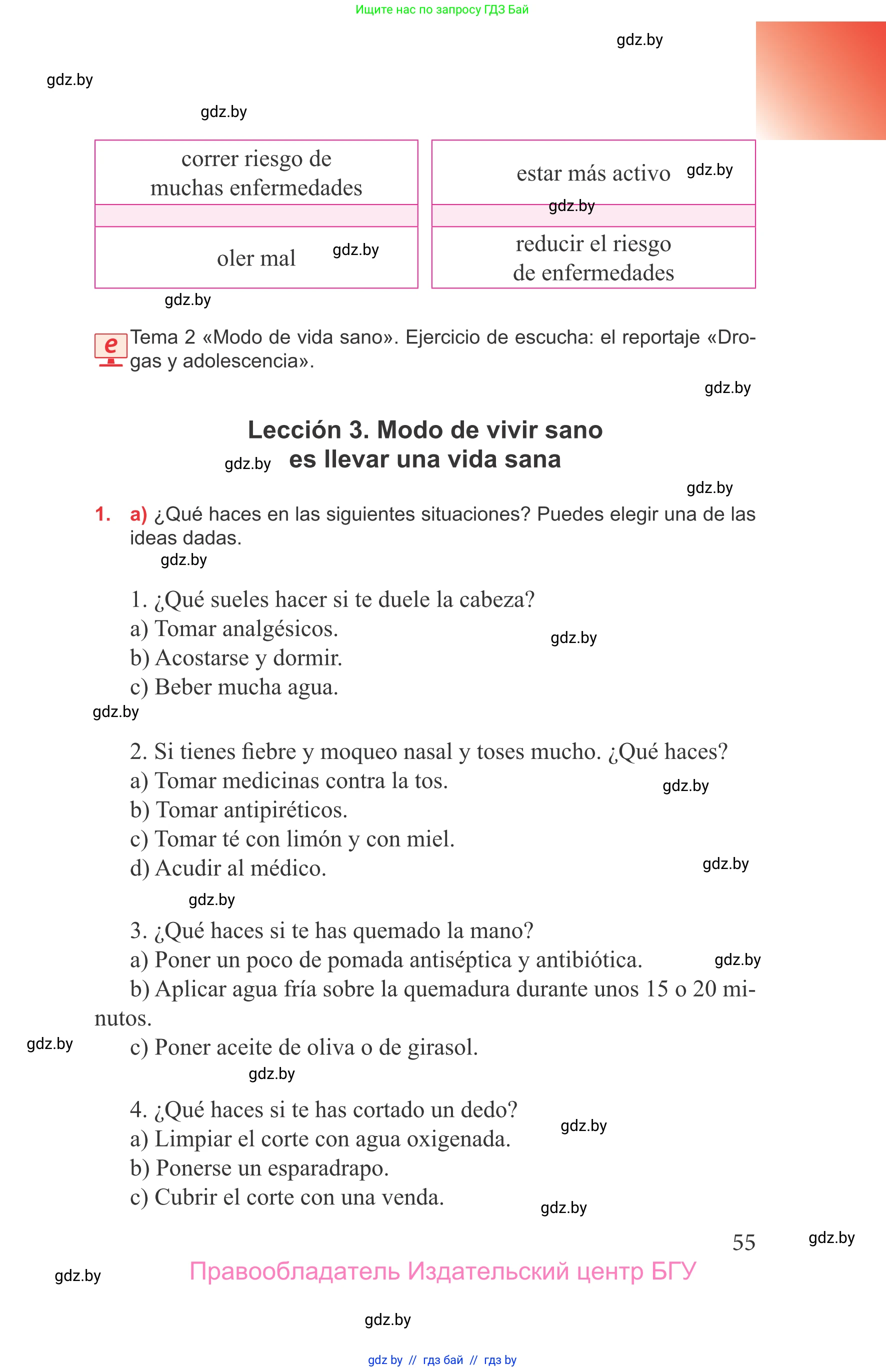 Испанский язык, 9 класс Учебник, авторы: Цыбулева Татьяна Эдуардовна, Пушкина Ольга Александровна, издательство Издательский центр БГУ, Минск, 2017, страница 55
