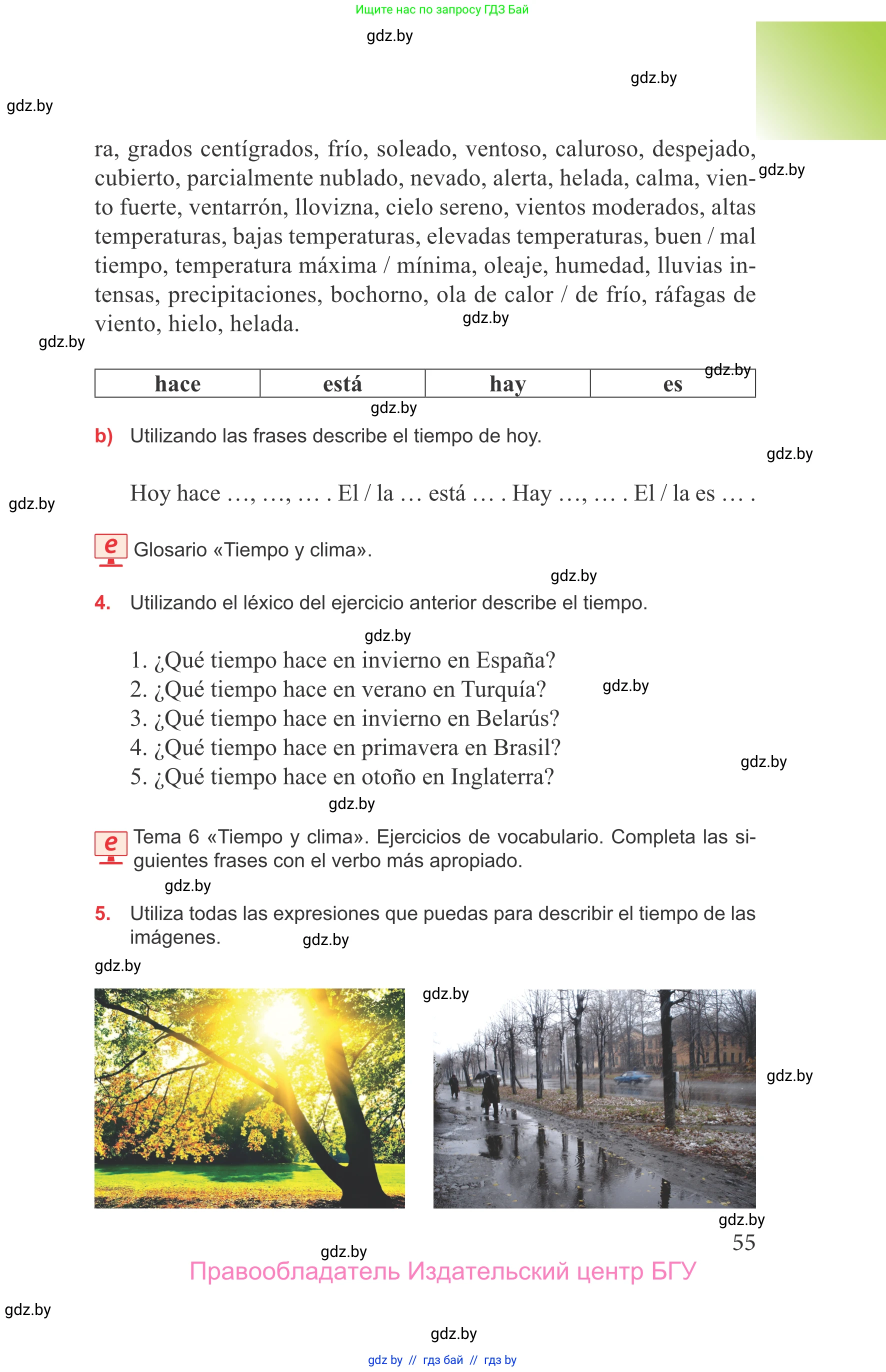Испанский язык, 9 класс Учебник, авторы: Цыбулева Татьяна Эдуардовна, Пушкина Ольга Александровна, издательство Издательский центр БГУ, Минск, 2017, страница 55