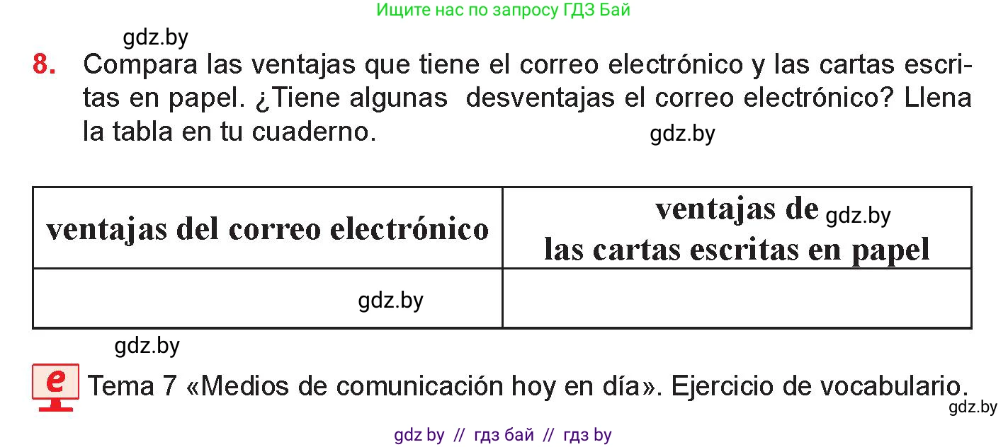 Испанский язык, 9 класс Учебник, авторы: Цыбулева Татьяна Эдуардовна, Пушкина Ольга Александровна, издательство Издательский центр БГУ, Минск, 2017, страница 35, номер 8, Условие