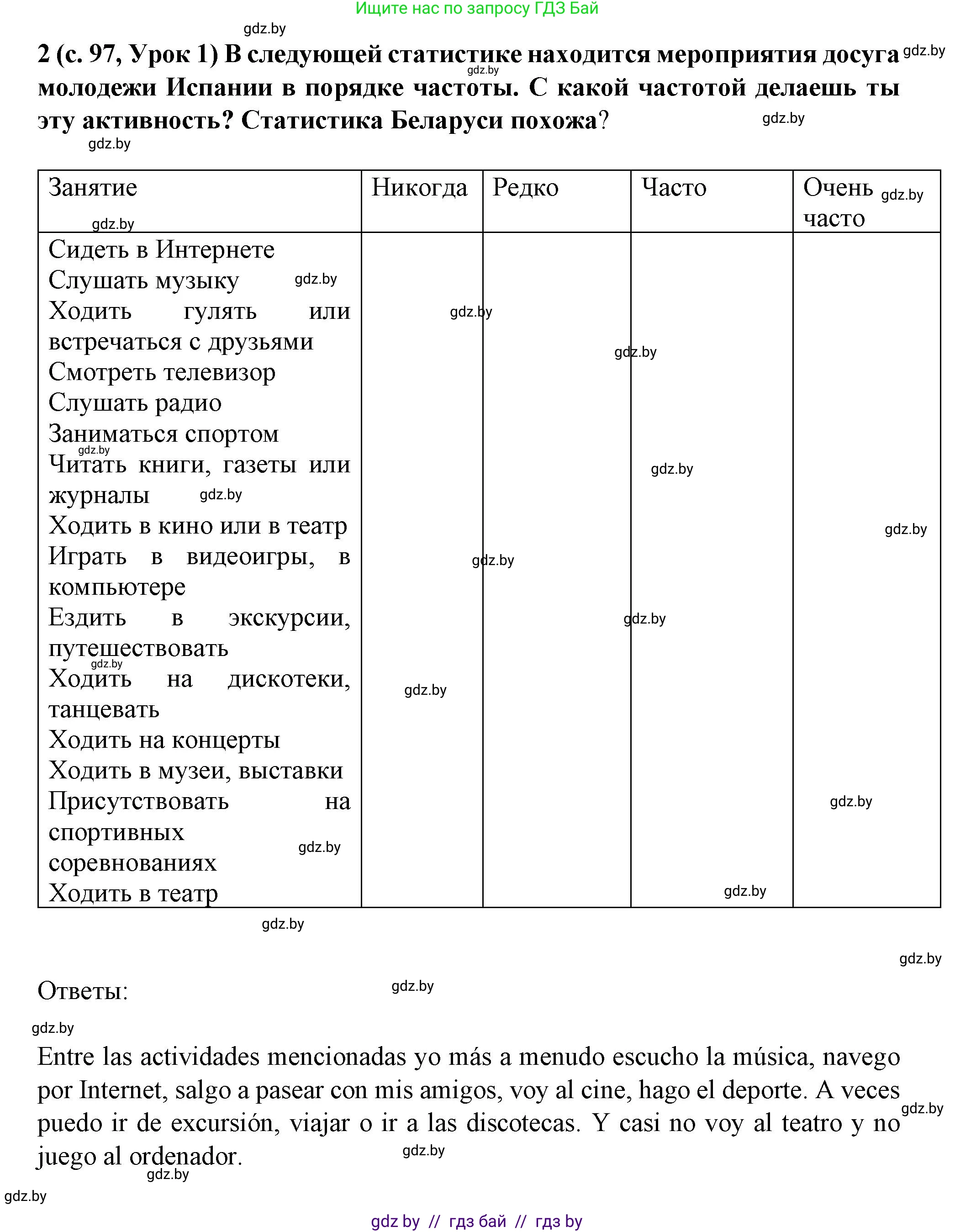 Испанский язык, 9 класс Учебник, авторы: Цыбулева Татьяна Эдуардовна, Пушкина Ольга Александровна, издательство Издательский центр БГУ, Минск, 2017, страница 98, номер 2, Решение