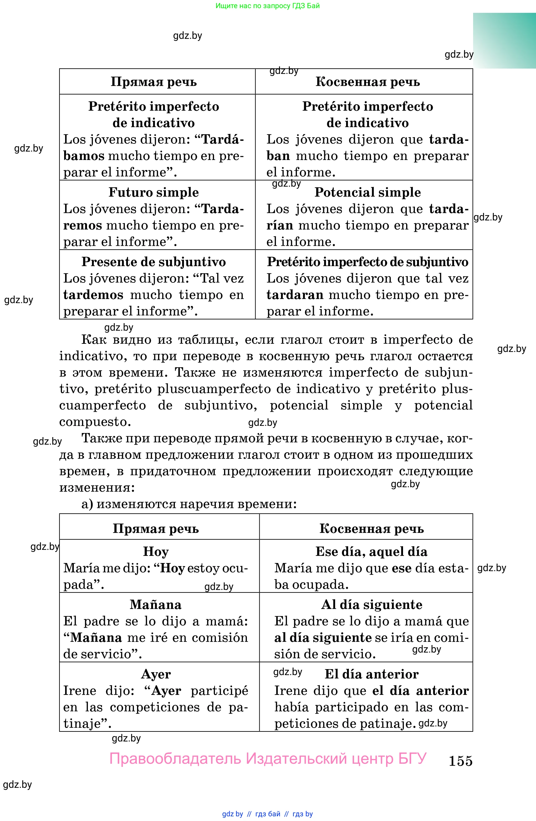 Испанский язык, 10 класс Учебник, авторы: Цыбулева Татьяна Эдуардовна, Пушкина Ольга Александровна, Карпиевич Галина Константиновна, издательство Издательский центр БГУ, Минск, 2019, оранжевого цвета, страница 155