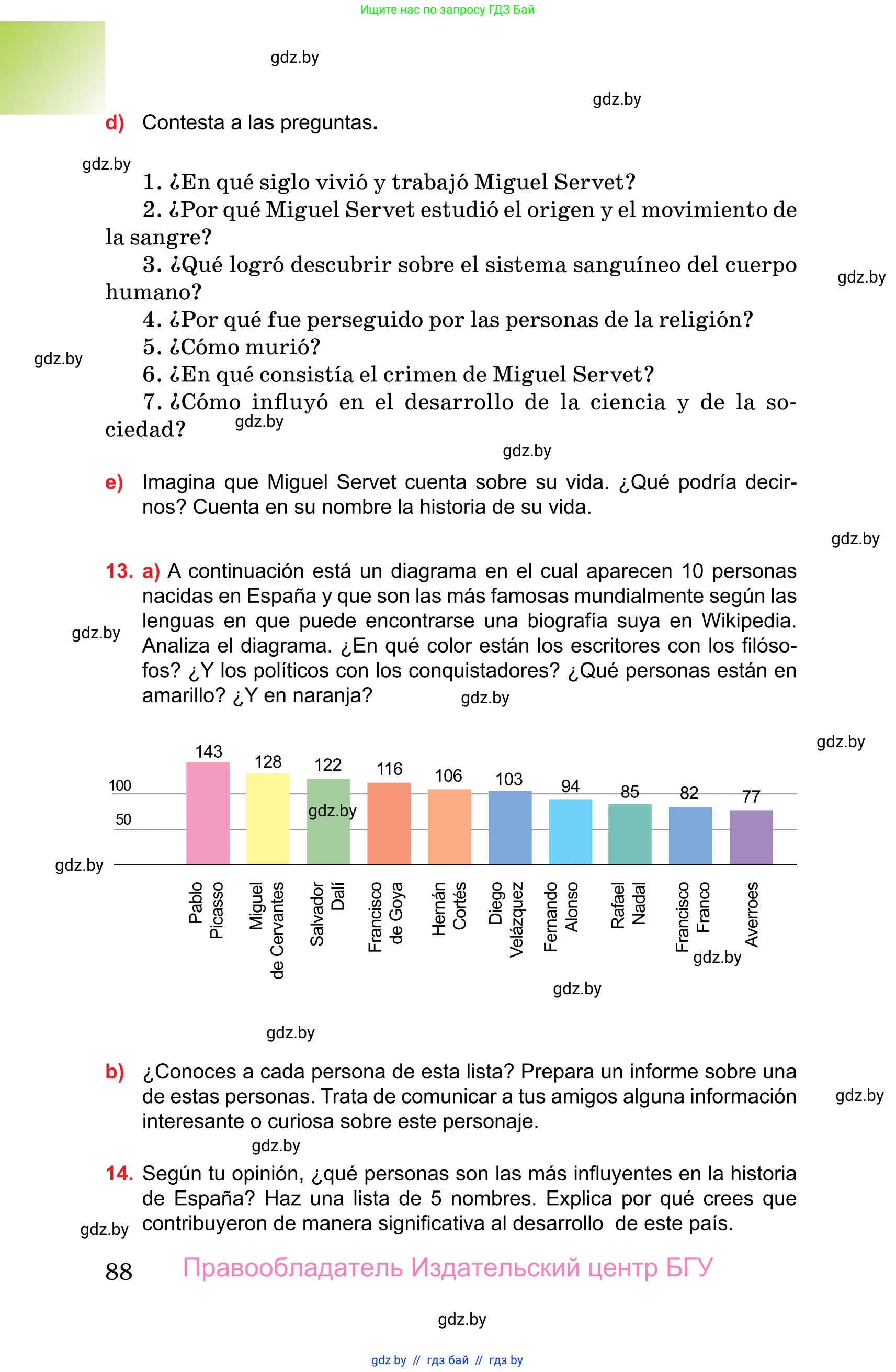 Испанский язык, 10 класс Учебник, авторы: Цыбулева Татьяна Эдуардовна, Пушкина Ольга Александровна, Карпиевич Галина Константиновна, издательство Издательский центр БГУ, Минск, 2019, оранжевого цвета, страница 88