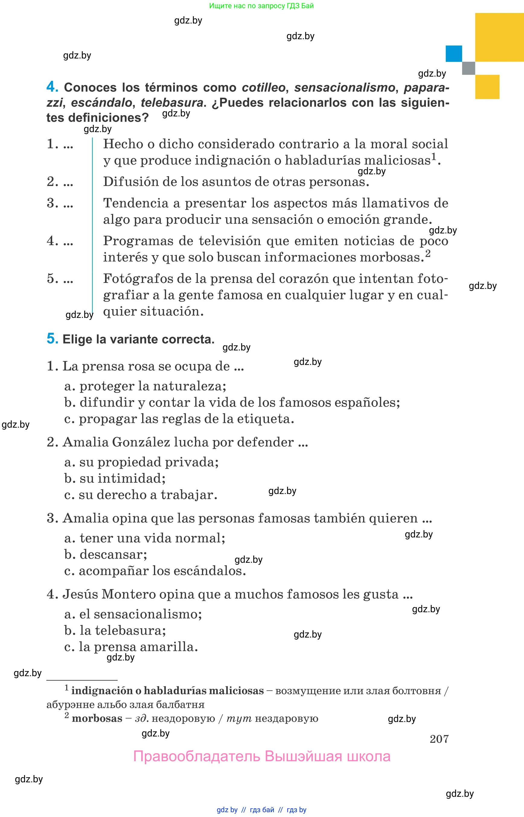 Испанский язык, 10 класс Учебник, авторы: Гриневич Елена Карловна, Янукенас Ольга Викторовна, издательство Вышэйшая школа, Минск, 2019, оранжевого цвета, страница 207